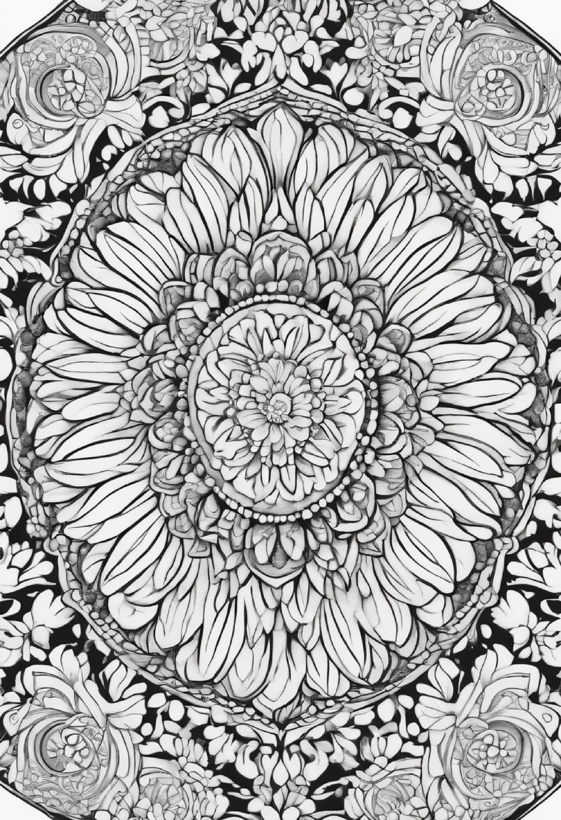 coloring book page, clean line art, mandala background, White Background, (((Black & White))), --Style Raw