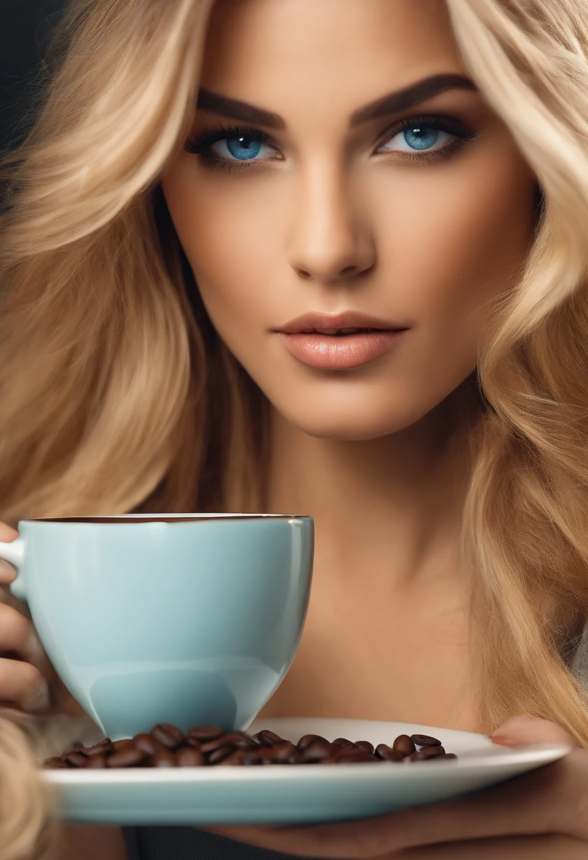 coffee woman bleu eyes blond hair