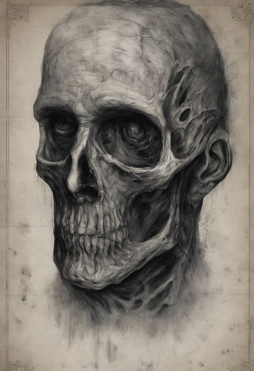 Hombre muy viejo, It looks like a corpse, La mitad de su rostro deforme, mirada enojada, pelo corto y gris, pale, wrinkled skin, pupilas amarillentas, postura curvada, Cintura para arriba, Mirada penetrante y maligna, Capa negra larga, Ropa rasgada, Capa de plumas de cuervo en la espalda, Lado izquierdo del cuerpo cubierto con vendajes y capucha, Nacido de la niebla, Gasolinera oscura, horror, miedo, asustadizo, suspense, misterioso