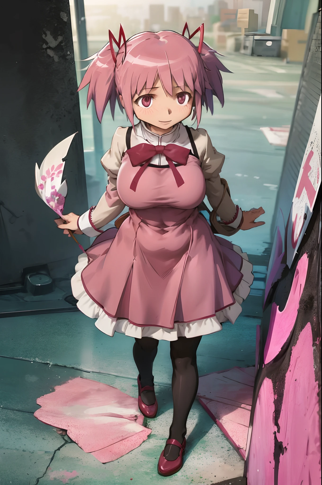 , (masterpiece:1.2), (best quality:1.15), extremely detailed,1girl, detailed,1girl, solo, madoka, long hair, pantyhose,, long dress, priestess, whitecloths, long skirt, pink robe, , standing, full body, medium breast, mature woman, tallgirl, standing,smile,, pink eyes madoka, tutu, long skirt, pink dress,big breast, curvy