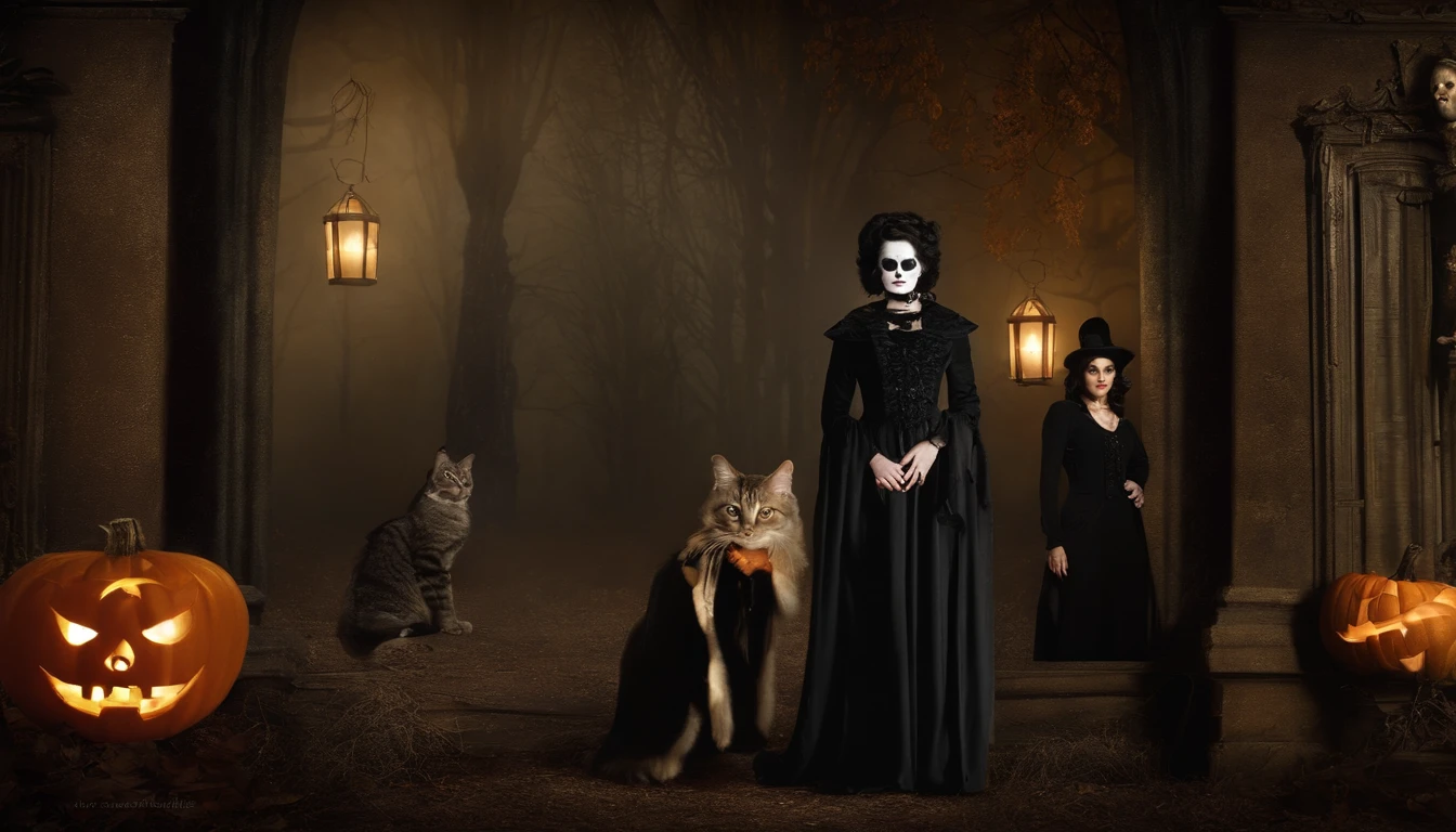 Halloween Dark Academy Vintage Style Gothic Style Wall Art Collage, fantasmas  y gatos