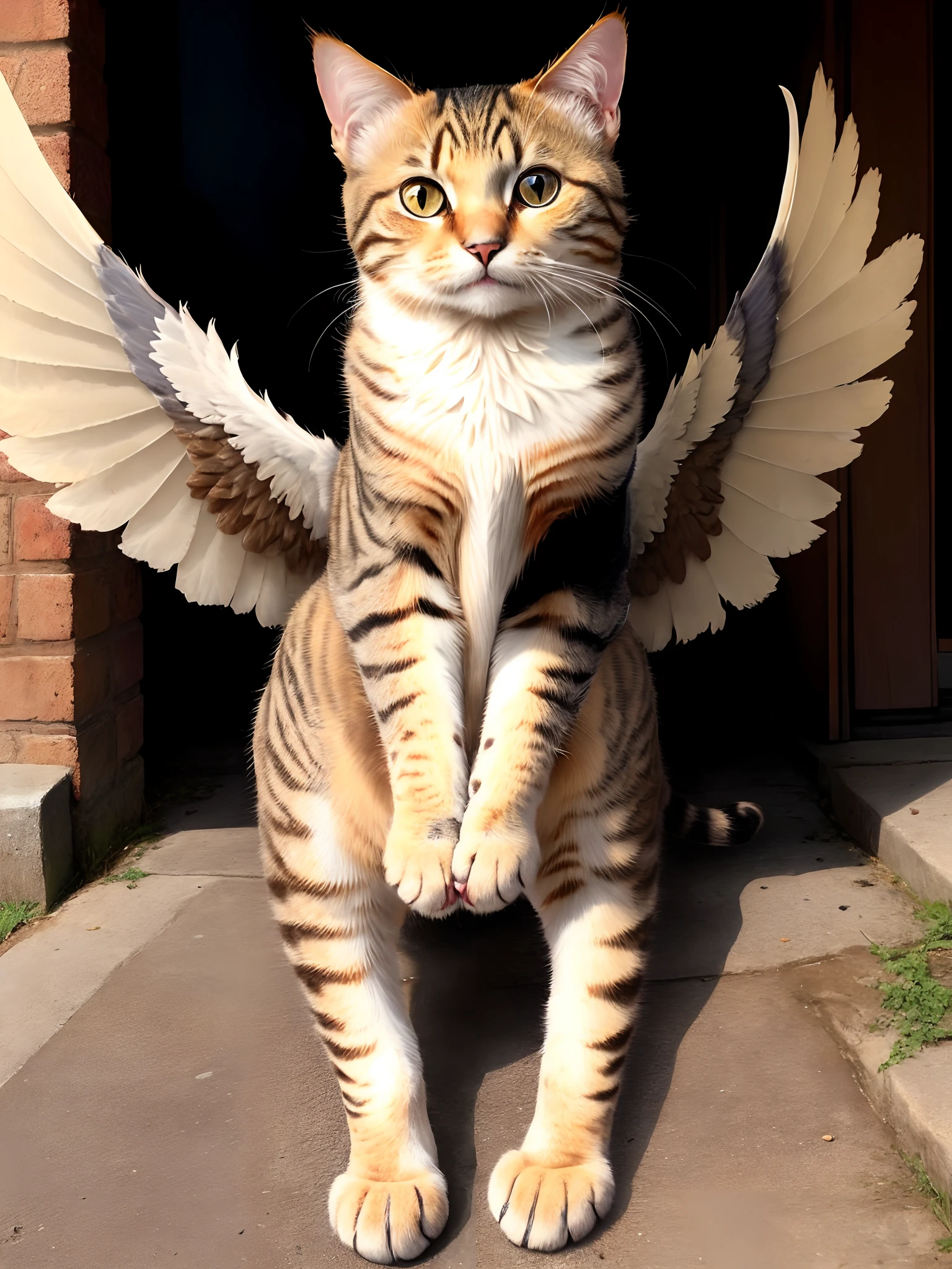 Brown tabby cat with wings