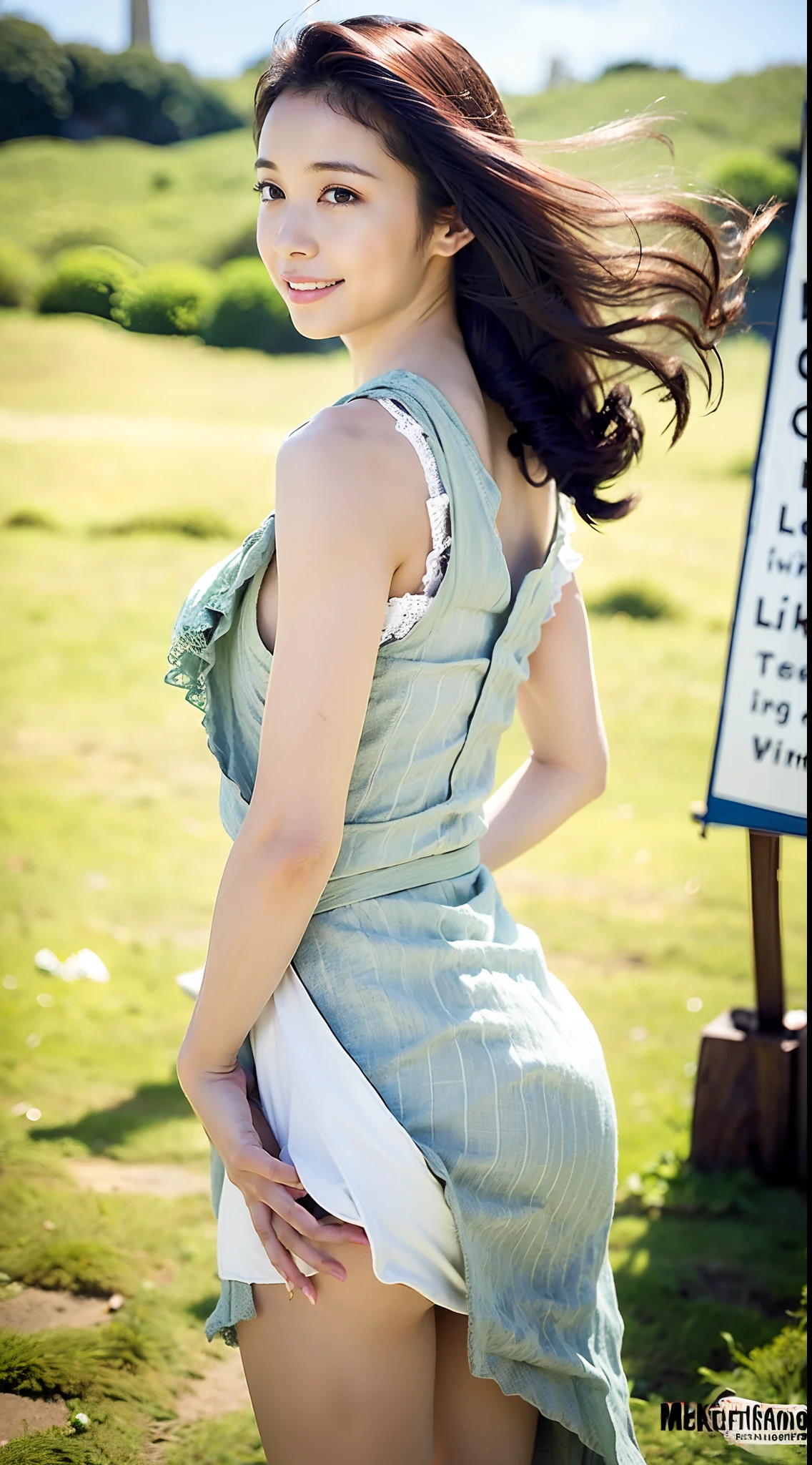 (top-quality、8K、32K、masterpiece、nffsw:1.2)、Photos of pretty Japan women、Medium Hair、(full of shyness:1.2)、(A smile:0.9)、(looking at away:1.2)、(beautiful detailed dress、Flared Long Skirt:1.2)、((White lace panties))、((wind lift:1.9))、Lower your arms、full body Esbian、Windy、Large crowds、crosswalk、is standing、(blurry backround:1.5)、((Windy))