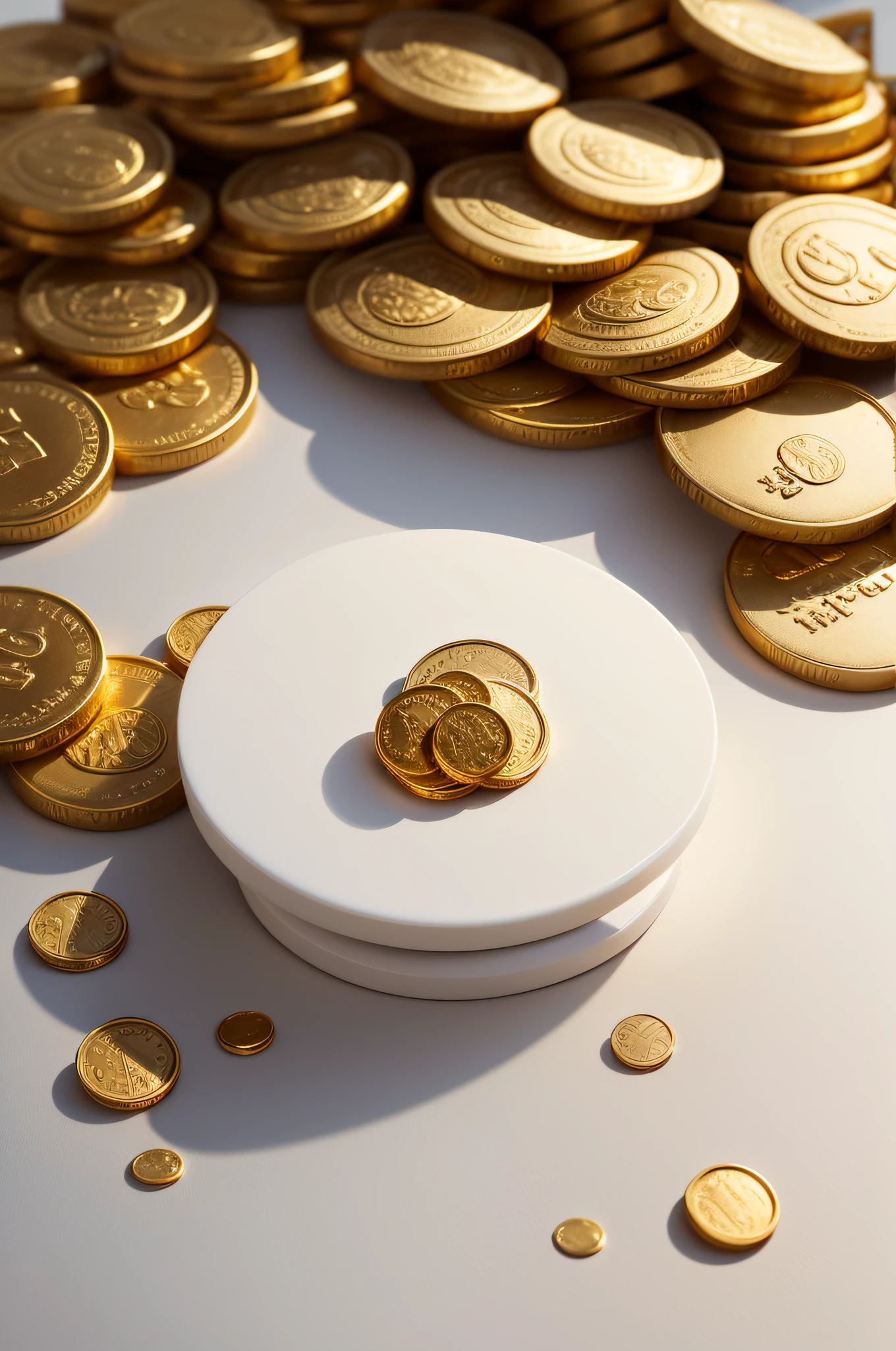 Gold coins on a white surface