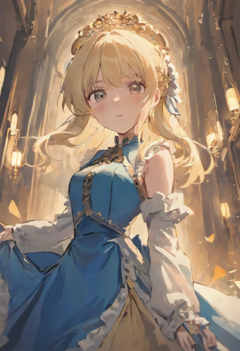 A 5’2” gothic style girl with a blue eye on her right, a grey eye on her right, thick shoulder length messy blonde hair, pale smooth skin, I cup sized boobs, large thighs, and a large bubble butt.