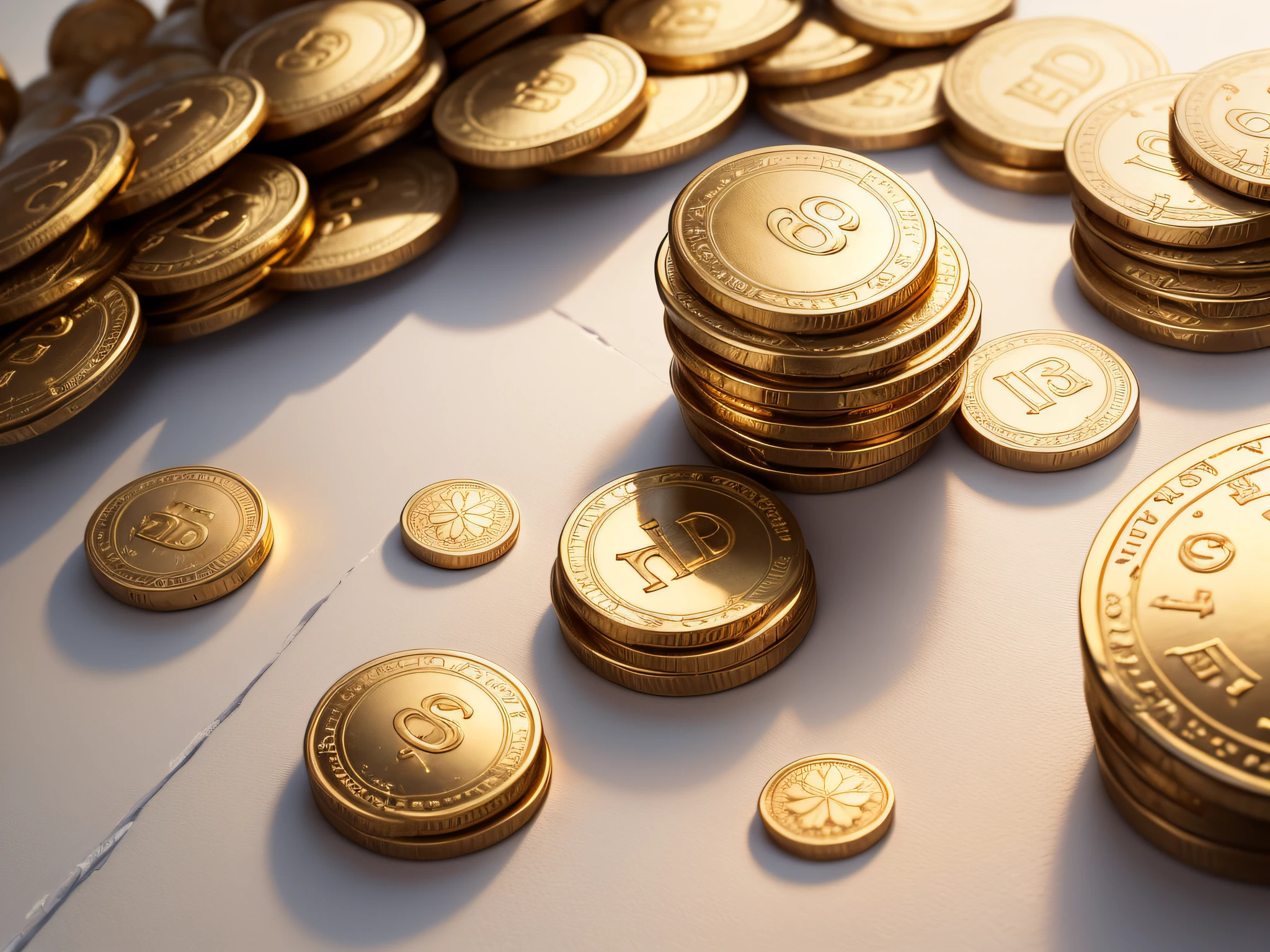 Gold coins on a white surface