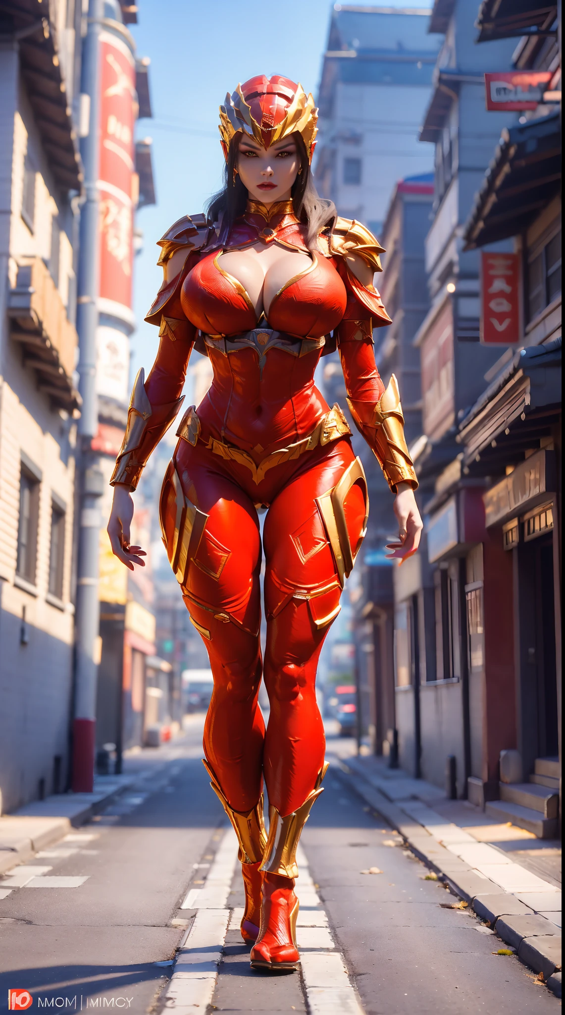 1GIRL, SOLO, (DRAGON QUEEN HELM, PONYTAIL), (HUGE FAKE BOOBS:1.3), (RED, GOLD), (STREET CITY BACKGROUND), (MORNING DAY:1.5), (FUTURISTIC ICE PHOENIX MECHA BODYSUIT, ROYAL CAPE, CLEAVAGE:1.2), (SKINTIGHT YOGA HOTPANTS, HIGH HEELS:1.2), (PERFECT BODY, LOMG LEGS, FULL BODY VIEW:1.5), (LOOKING AT VIEWER), (WALKING DOWN:1.2), MUSCLE ABS:1.3, ULTRA HIGHT DEFINITION, 8K, 1080P.