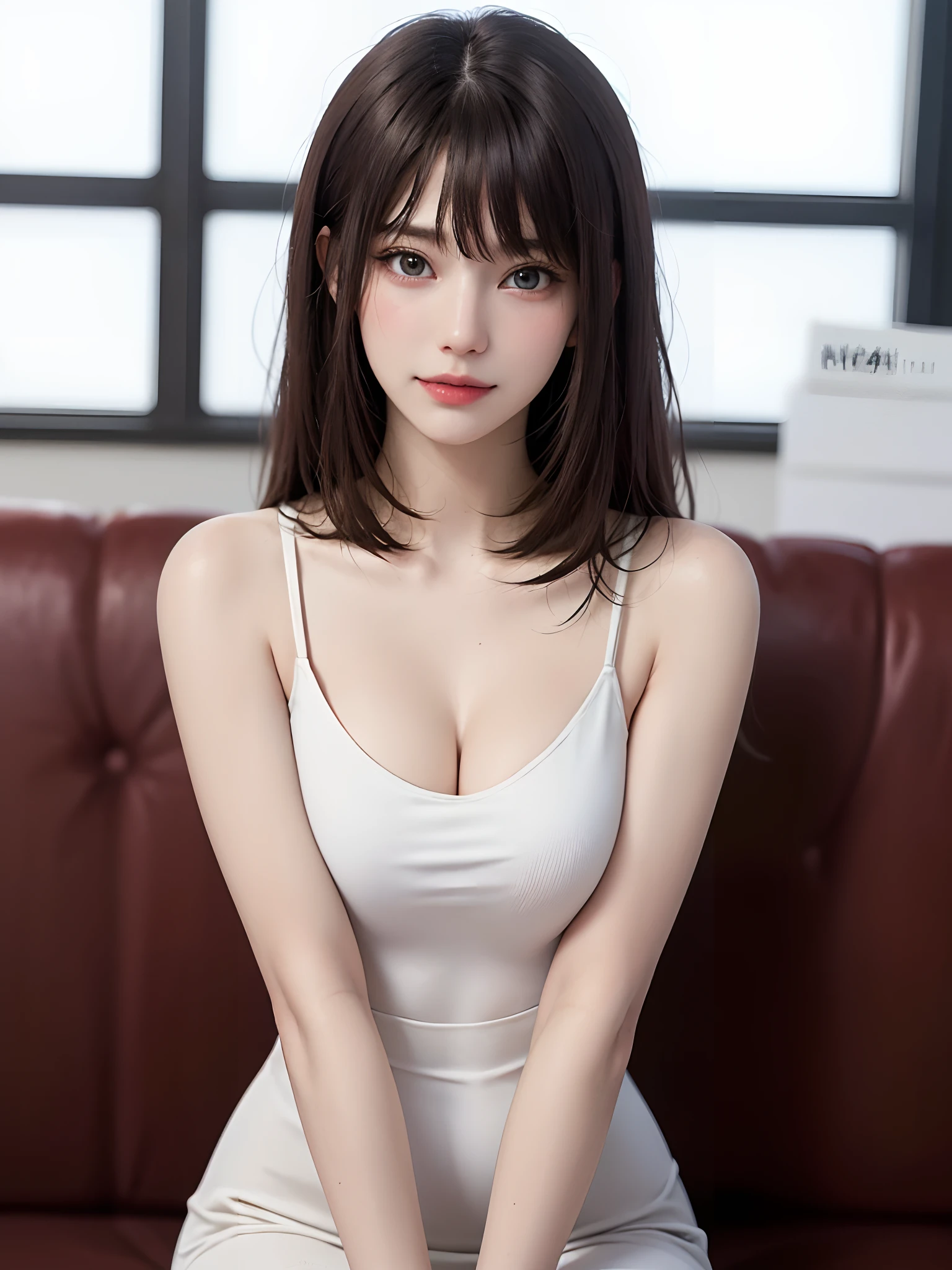 Beautiful lawyer、(Solo, 28 instars、Beautiful face with symmetry、Happy、Beautiful teeth、Intense highlighting of the eyes、lipgloss、masutepiece、top-quality、Top image quality、hyperdetailed face、Detailed lips、A detailed eye、二重まぶた、Detailed shiny hair brunette short bob hair, blazers、White dress shirts、Tight micro mini skirt)、Read at her desk、In An empty library、(Glamorous body)、(Colossal tits)、cleavage of the breast、perfect hand, Perfect fingers, perfect chest, Perfect fit, perfect bodies, face perfect, Perfect image realism, 细致背景, detailed costume, maikurobikini、Shirt unbuttoned、Lewd librarian、Hyper-Realism、Photorealsitic、unrealengine、8K maximum resolution, (​masterpiece), ighly detailed, Professional、（Perfect Anatomy、White attire）、