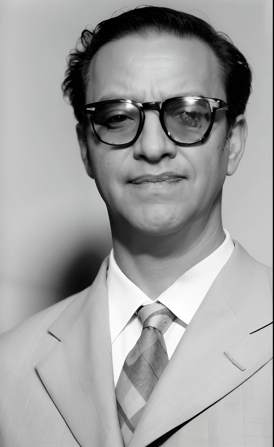 ultrarrealista 8k CG，（um futurista：，Perfect artwork, foto de um homem de terno e gravata, foto de retrato em close-up,  Fotografia dos anos 1950, fotografia de arquivo, retrato formal, in suit with black glasses, colorir foto