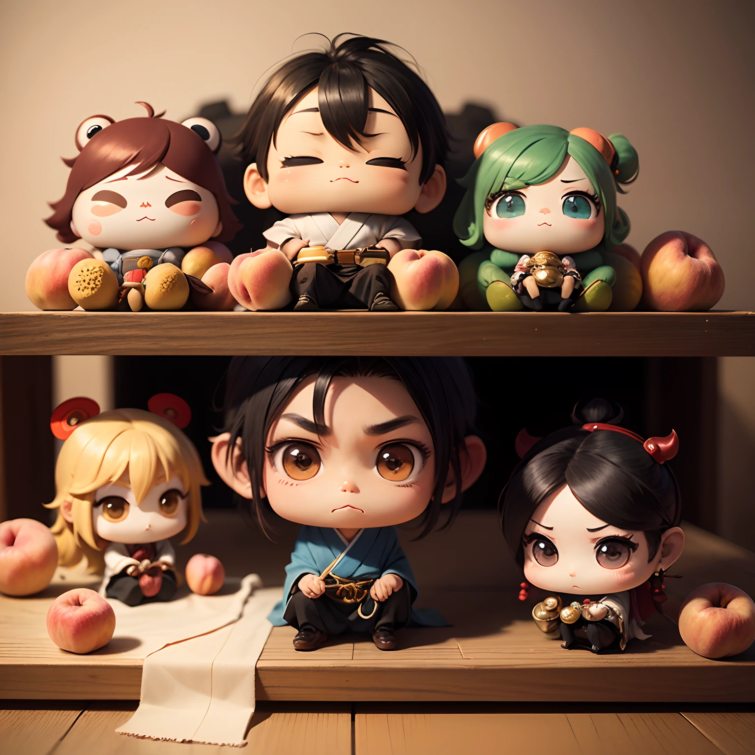 masterpiece、top-quality、ultra-detailliert、(Chibi Chara Momotaro:1.2)、The boy himself、Sit on peaches、Zashiki、