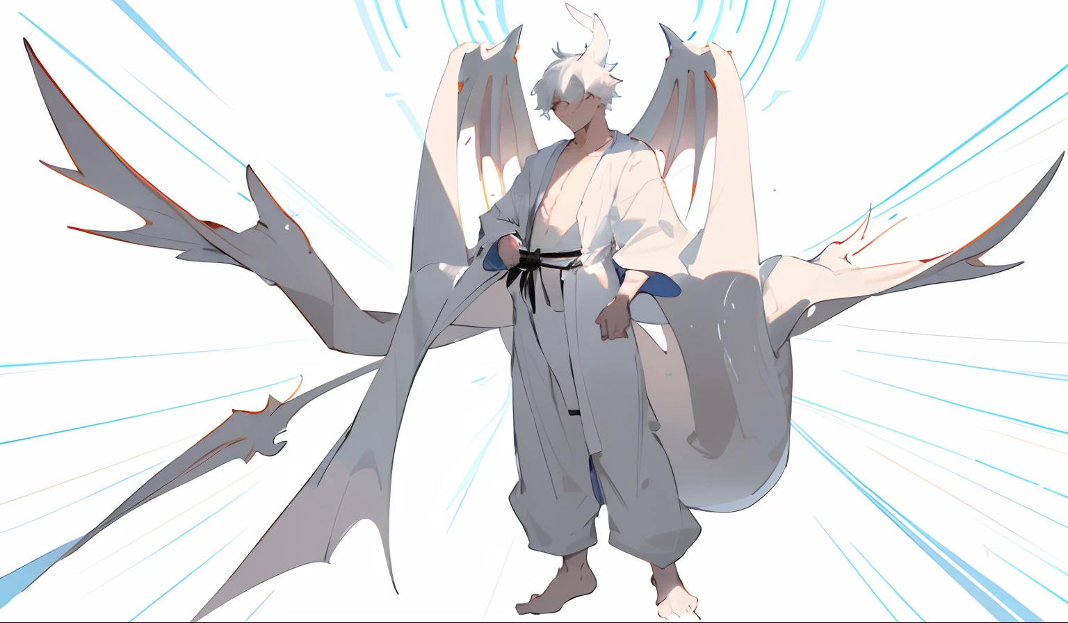 drawing of a man in a robe and a hat with wings, simple lineart, thick lineart, bold lineart, young male anthro dragon, clean lineart, clean anime outlines, sketchy artstyle, as an anthropomorphic dragon, thick black lineart, doing an elegant pose over you, soft outlines
