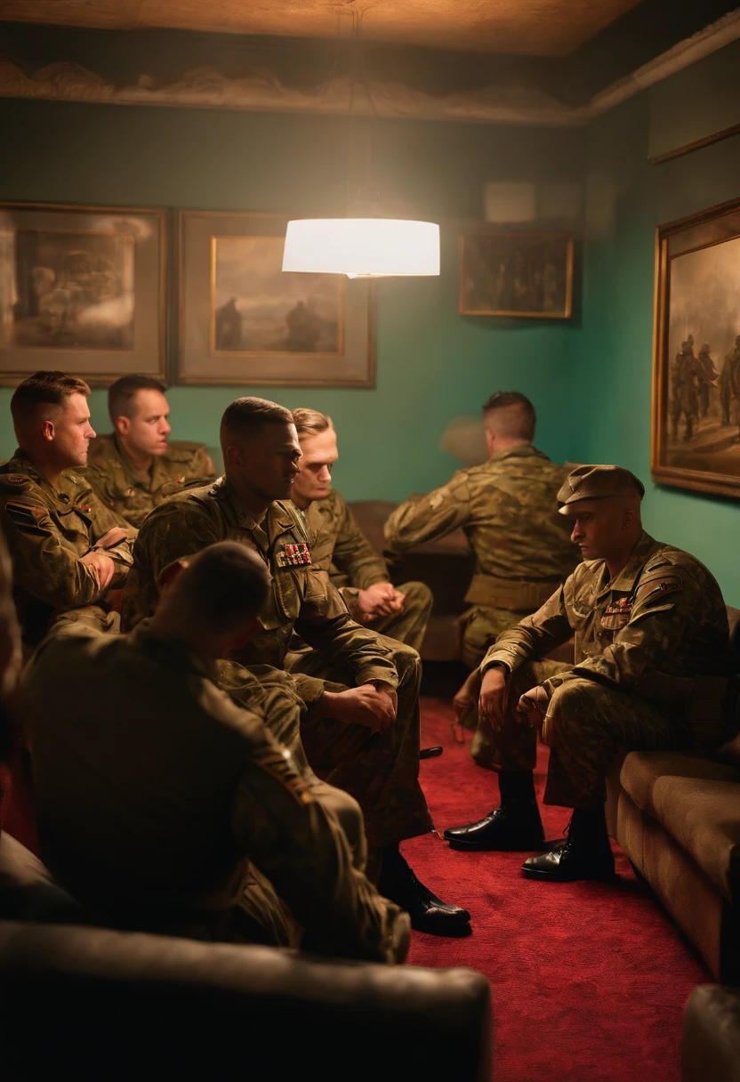 soldiers in a room watching television