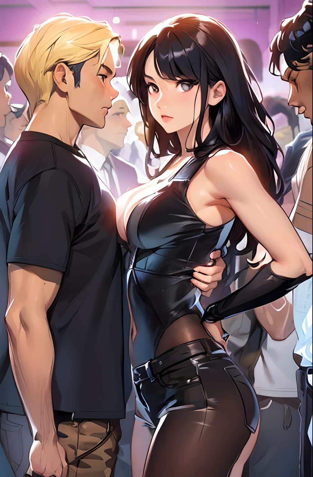 Anime characters standing next to each other in a crowd, menina anime sedutora, gama murata e Artgerm, Digital anime illustration, Arte no estilo de Guweiz, arte de anime digital detalhada, [ Arte digital 4K ]!!, arte de anime digital, Directed by: Kentaro Miura, Tifa Lockhart, Artgerm. anime illustration, menina anime atraente