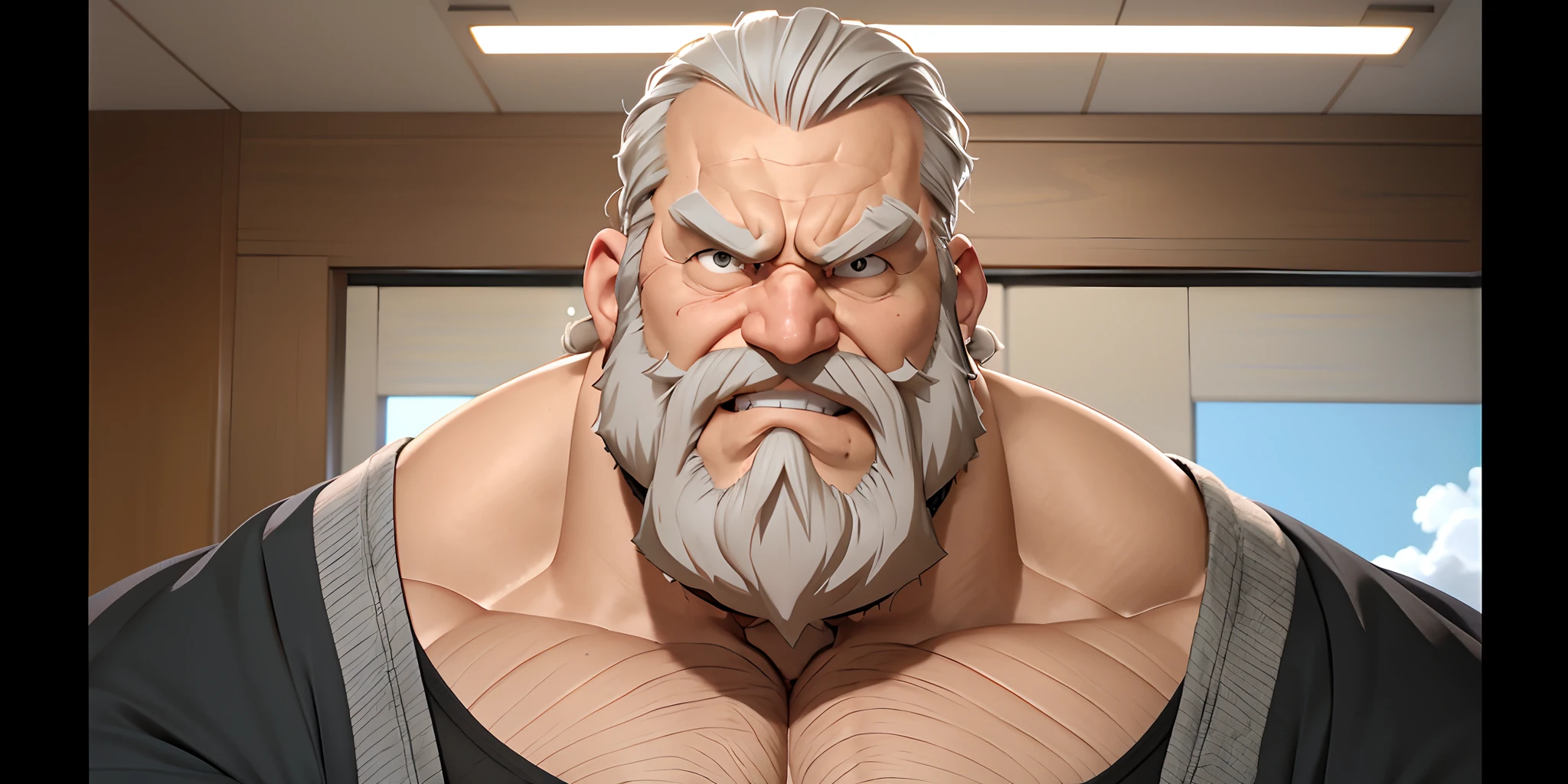 a close up of a man with a beard and a beard, an angry muscular army general, 2 0 1 9 anime screenshot, in the anime film, anime joe biden, hideaki anno anime, still from tv anime, buff man, in an anime