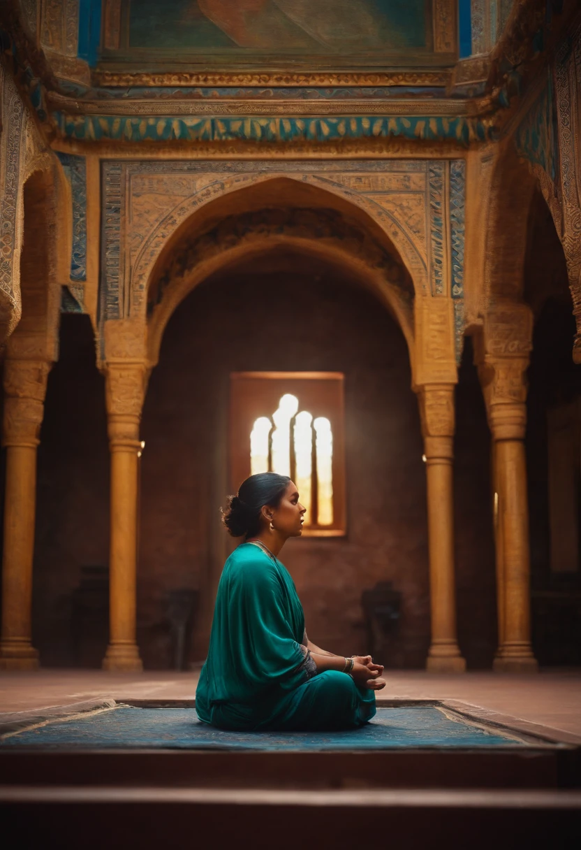 A person in solitary meditation in a quiet place.