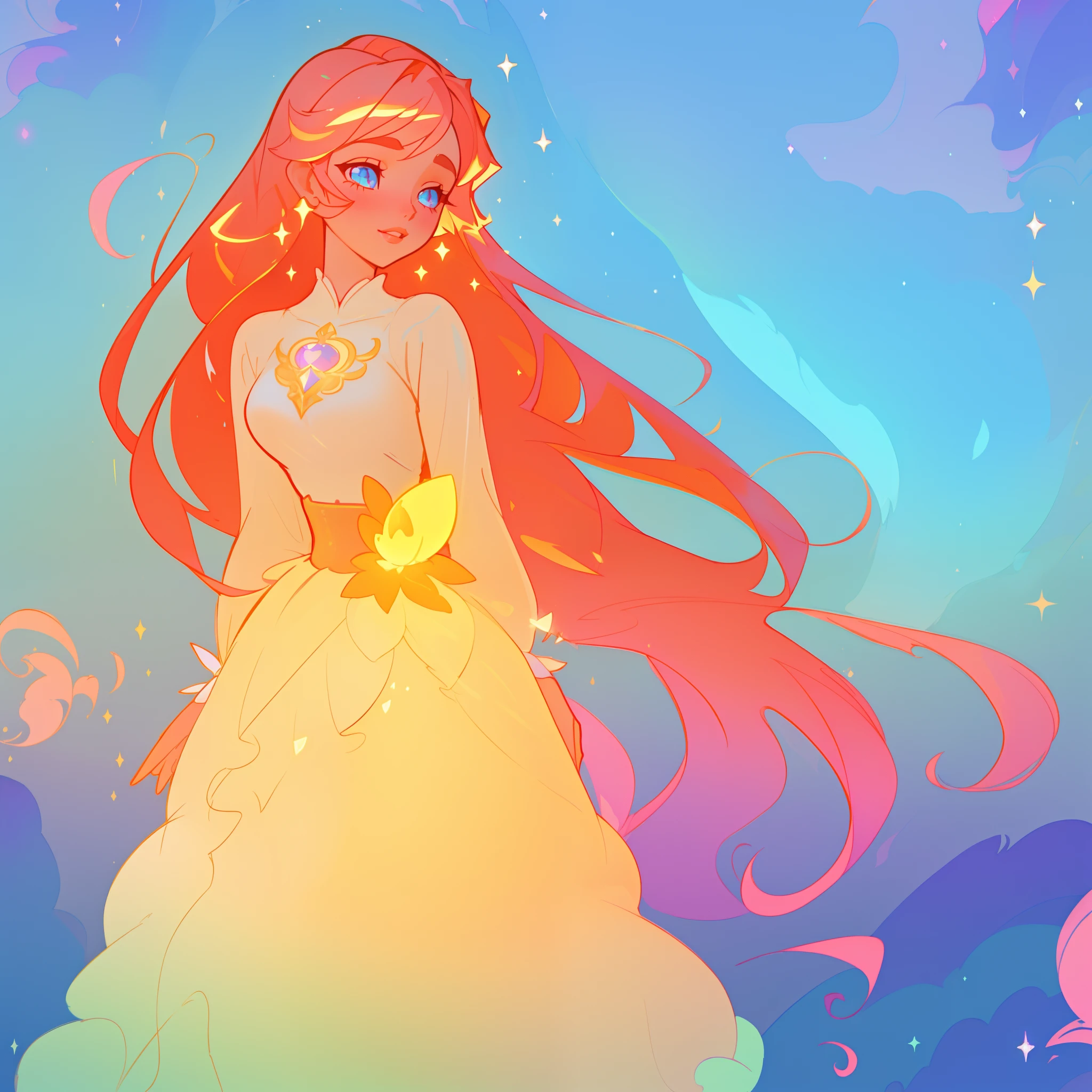 beautiful girl, puffy tiered ballgown with puffy long sleeves, vibrant pastel colors, (colorful), glowing golden long hair, magical lights, sparkling magical liquid, inspired by Glen Keane, inspired by Lois van Baarle, disney art style, by Lois van Baarle, glowing aura around her, by Glen Keane, jen bartel, glowing lights! digital painting, flowing glowing hair, glowing flowing hair, beautiful digital illustration, fantasia background, whimsical, magical, fantasy, ((beautiful face)), ((masterpiece, best quality)), intricate details, highly detailed, sharp focus, 8k resolution, sparkling detailed eyes, liquid watercolor