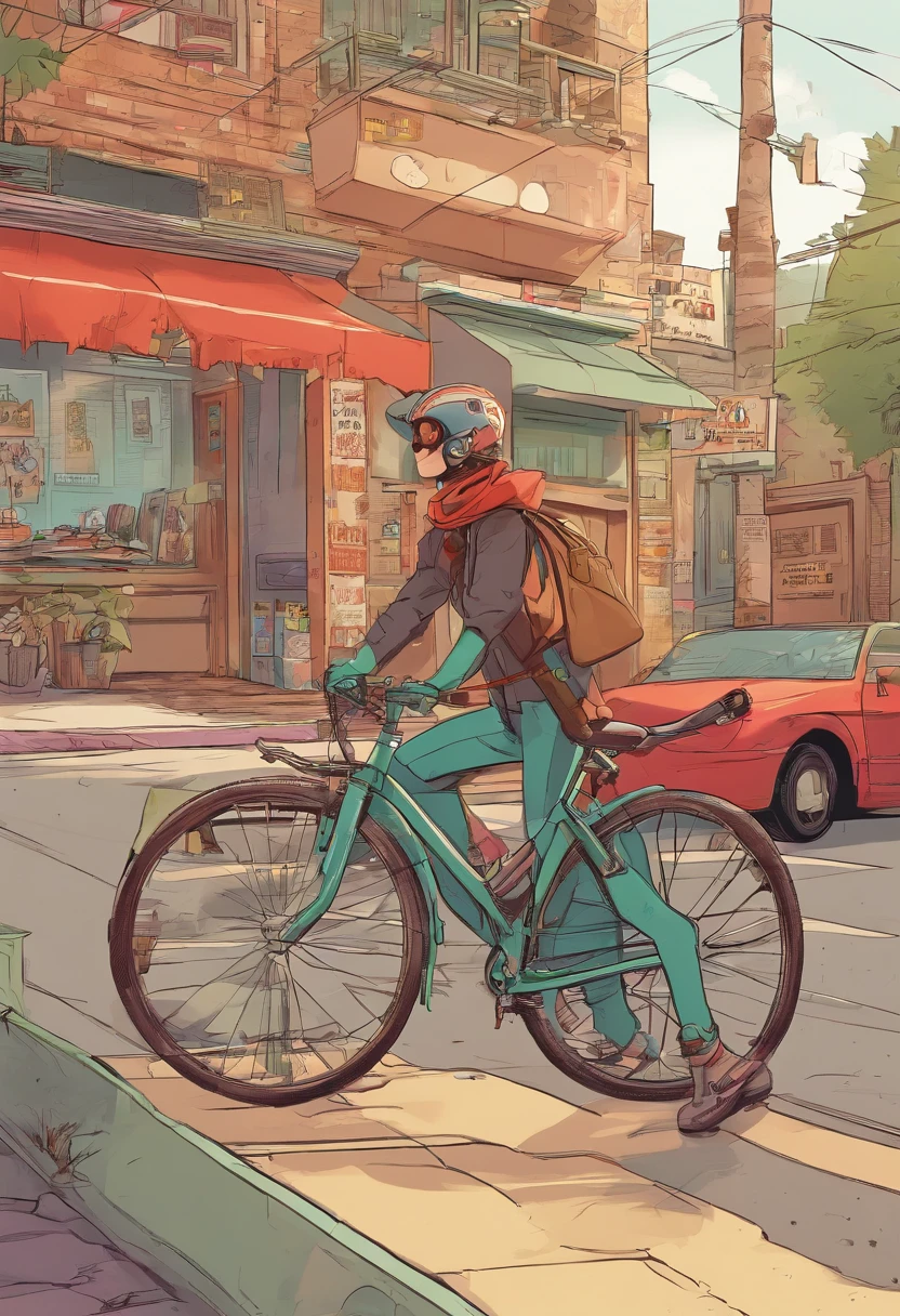 A , numa bicicleta, de costas, no centro da imagem, pelando em uma estrada de chocolate e balas, mais realistico, Spider-Man Aesthetics