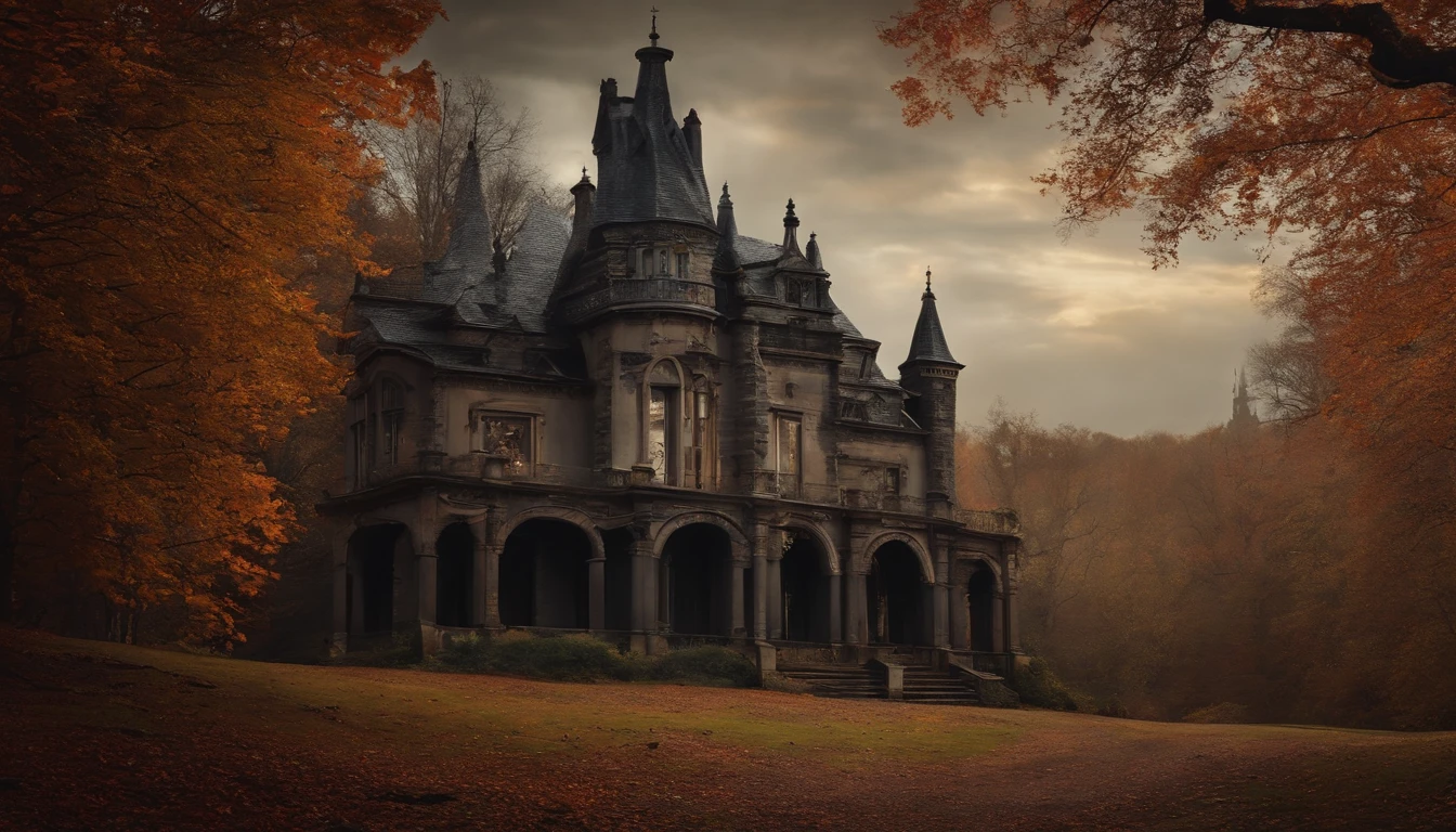Fiesta Spooky con muchas brujas y fantasmas sobrevolando, Estilo de arte de pared, gothic style, estilo Dark, estilo Vintage, autumn season.