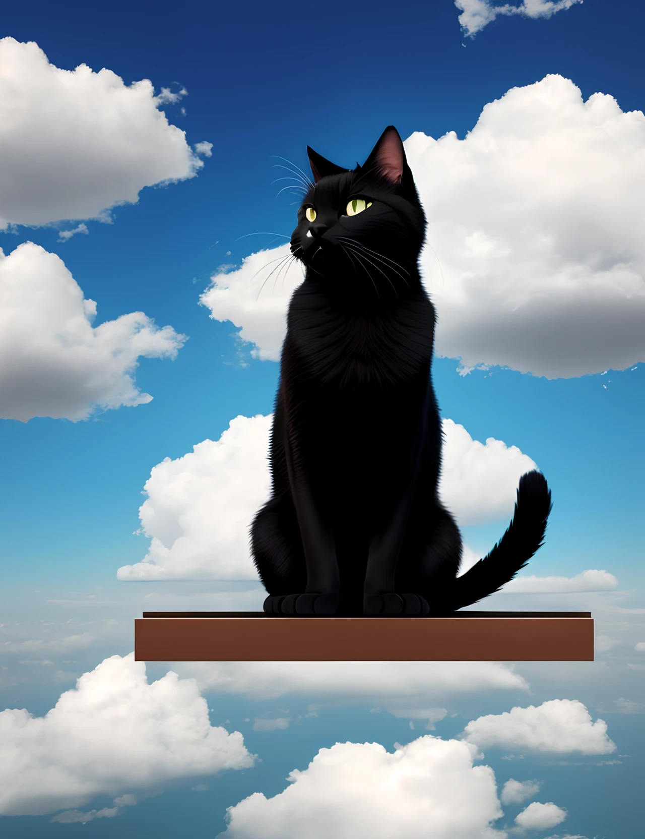 3d black cat in the clouds in the sky sitting and looking beyond