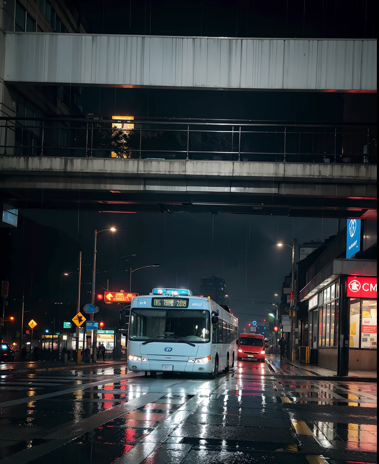 Modern and autonomous light blue bus on a city street in the rain, Em uma rua molhada de Montreal, Bus stop on a rainy day, ruas urbanas chuvosas, Ruas Montreal  no fundo, Arquitetura francesa , ruas chuvosas ao fundo, Modern bus, Rua chuvosa, Reflections on wet streets, in the rain in the early evening, em um dia chuvoso, cena chuvosa, tarde chuvosa