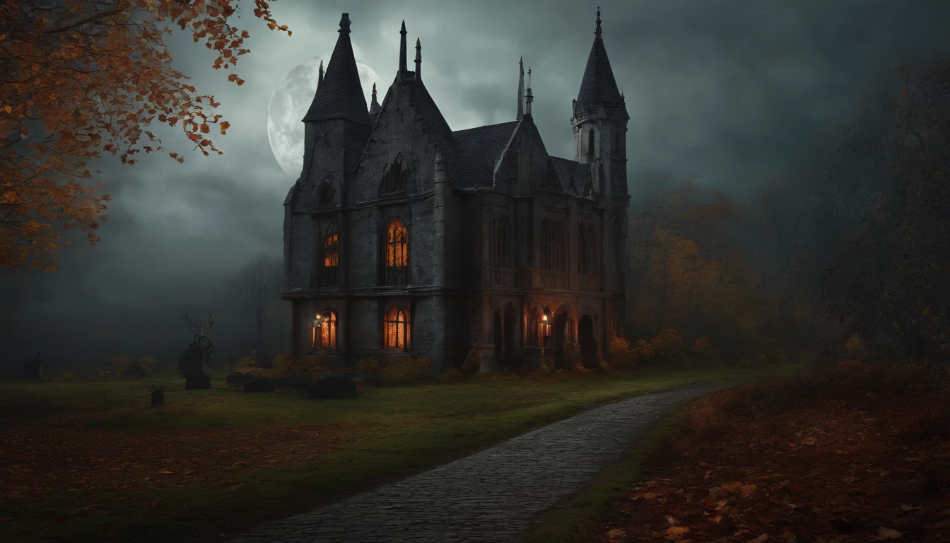 Spooky brujas y fantasmas, Estilo de arte de pared, gothic style, estilo Dark, estilo Vintage, autumn season.