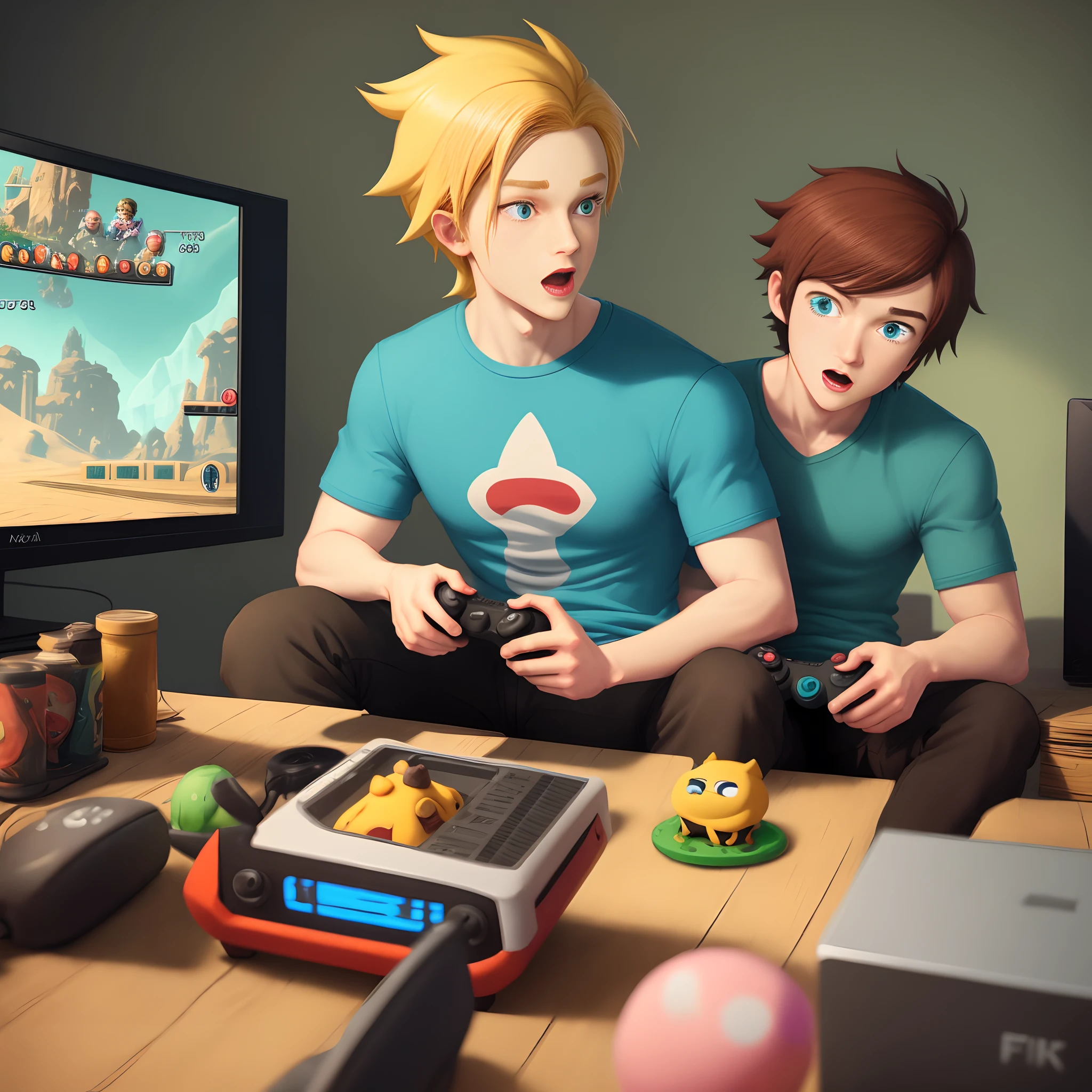 Simon Petrikov and Finn from adventure time playing video games