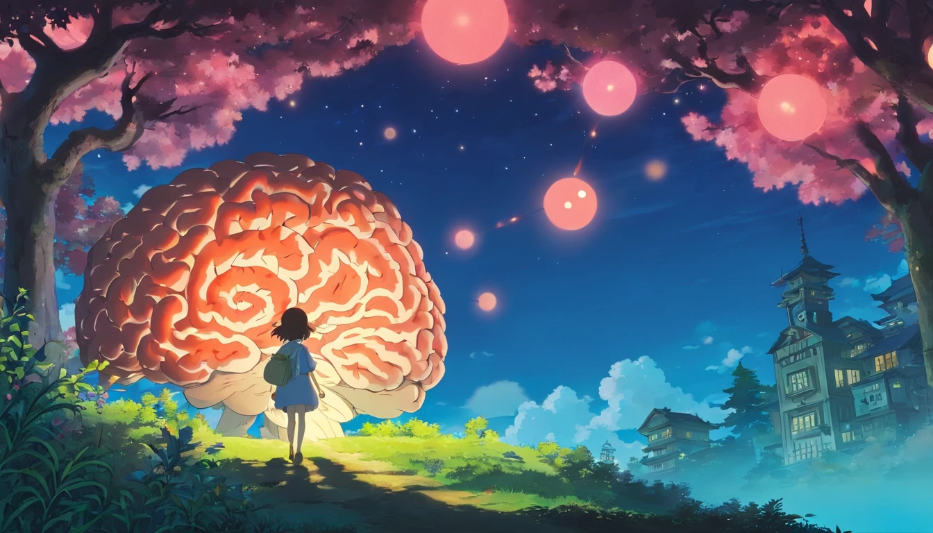 Silhouette or image of a brain with a bright dot in the center representing cognition or perception, complementado con elementos que simbolizan el conocimiento y el aprendizaje, como libros o una bombilla