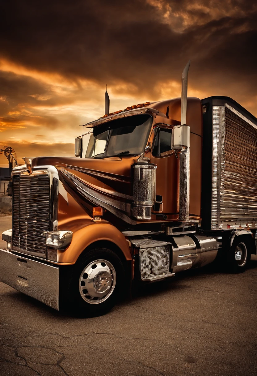semi-truck,nude girl airbrush,high-quality painting,realistic style,vibrant colors,studio lighting,chrome details,street scene,detailed exhaust pipes,sunset hue,dusty road,semi truck driver,graffiti on the wall,urban landscape,lens flare,wide-angle shot,reflection on the truck body,semi truck wheels,smooth glossy finish,sparkling highlights,professional photography style,industrial backdrop,urban decay,natural sunlight,impressive details,gritty atmosphere,cityscape,urban art,impressive composition,imposing presence,bold and striking imagery,unique perspective,powerful vehicle,graceful curves,contrasting textures,metallic sheen,dynamic motion,impressive power,striking contrast alone,sleek design,majestic size,monumental symbol,eye-catching artwork