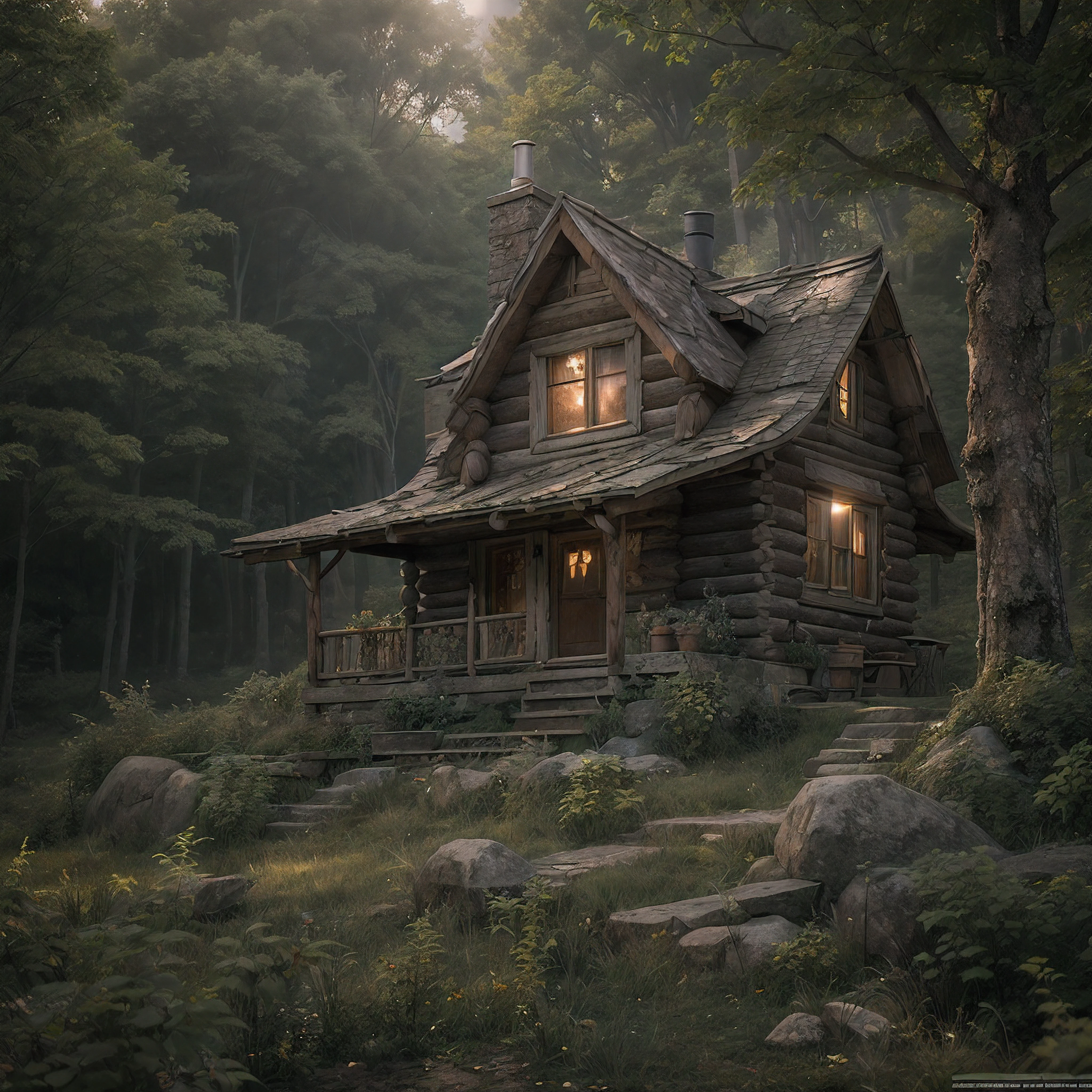 As the light began to fade, an old log cabin was spotted in a small clearing ahead. The cabin's roof shimmered in the fading sunlight. The log cabin was located near a quaint steampunk village, nestled within the rugged wilderness.
Upon approaching the cabin, one could sit on the bottom porch steps, resting their hands on their knees. From this vantage point, a peaceful scene could be taken in as the day came to an end. The natural beauty of the surroundings evoked a sense of calm.
The steampunk village provided a glimpse into an imaginative world, with its unique architecture and retro-futuristic technology. Though small and remote, it was a hub of innovation and creativity.
Beyond the village lay dense forests and rolling hills. The raw, rugged wilderness possessed a spirituality and timeless quality. The changing seasons transformed the landscape in dramatic ways.
As the last light of day faded, the porch of the cabin offered a place of respite and reflection, overlooking the village and natural world beyond. It was a serene spot to connect with nature and find inner peace as darkness slowly descended.