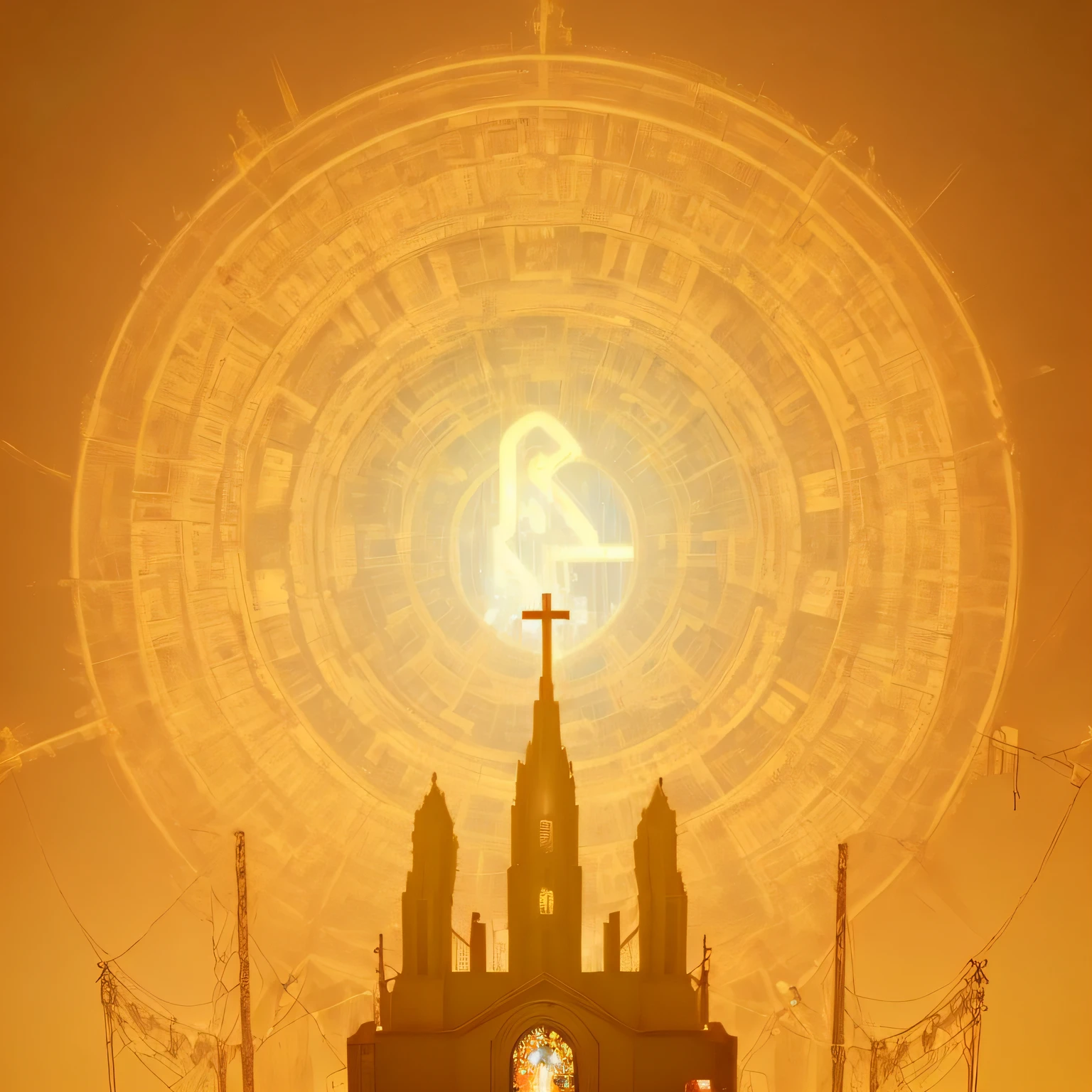 uma janela de igreja cyberpunk, foto realista, 4K