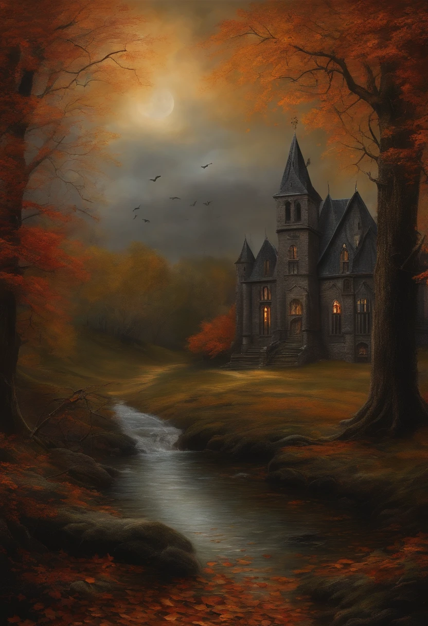 Spooky brujas y fantasmas, Estilo de pintura Arte de Pared, Dark Gothic style, autumn season.