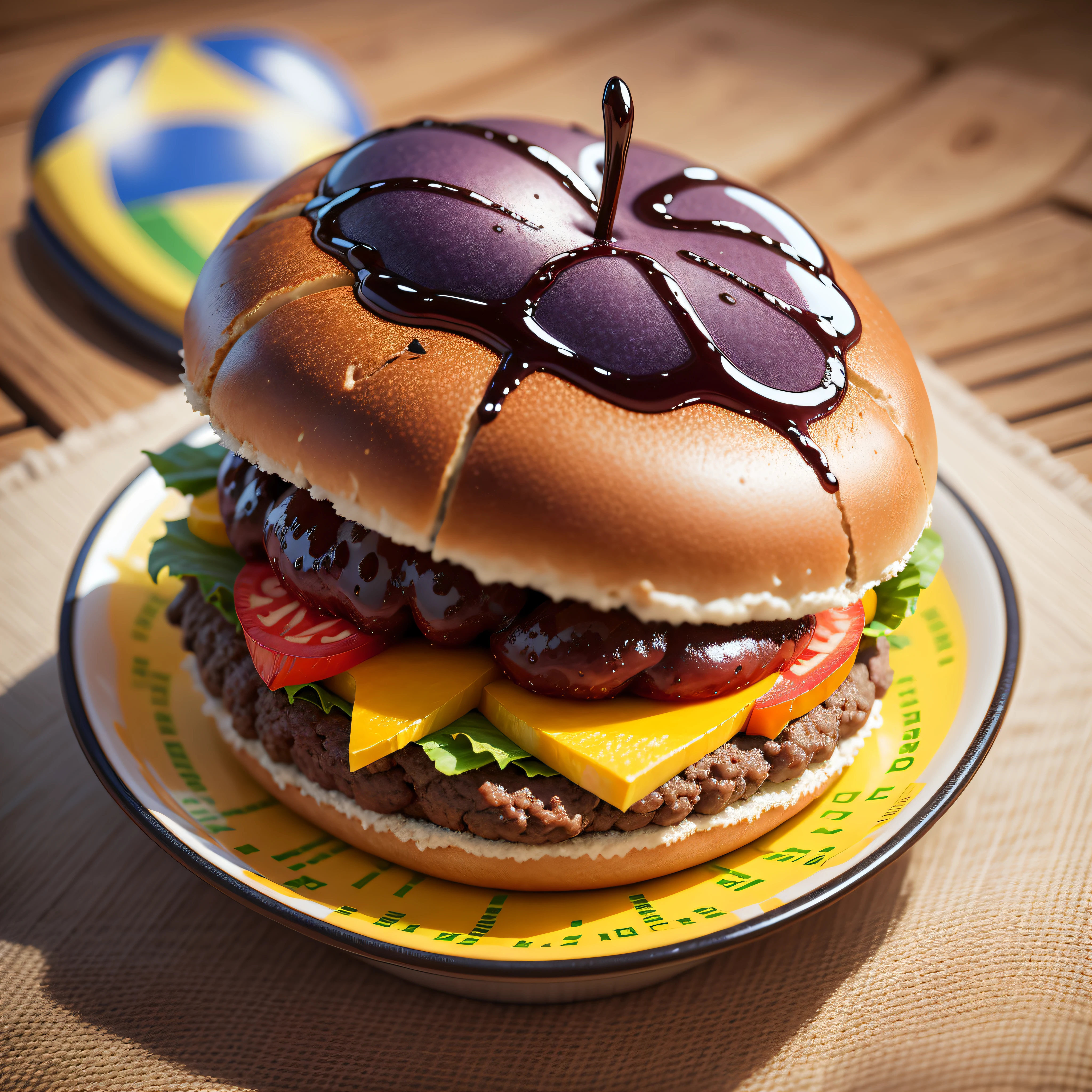 flag of brazil, açaí, hamburger, logo, 3D, [brazilian flag:1.2]) --auto --s2