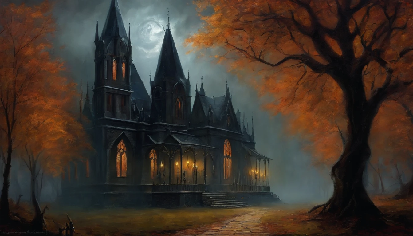 Spooky brujas y fantasmas, Estilo pintura arte, Dark Gothic style.