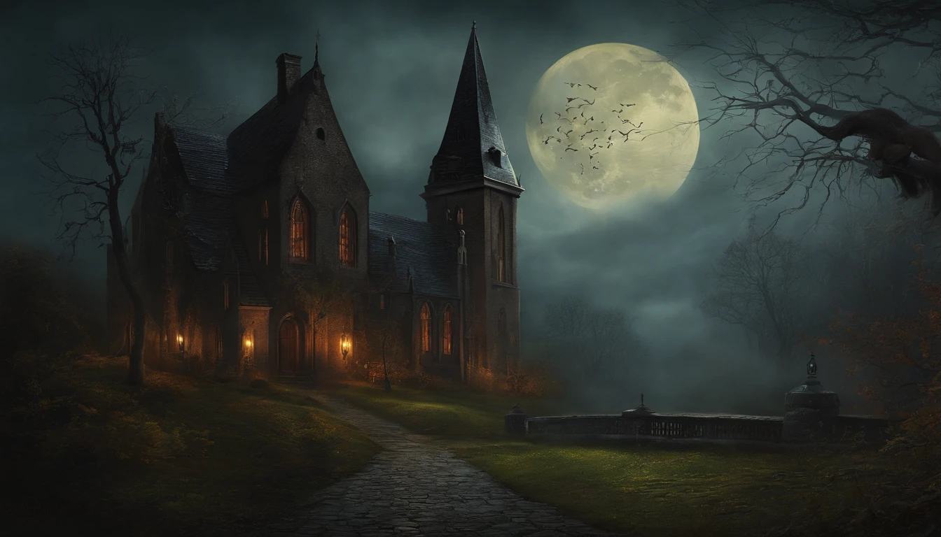 Spooky brujas y fantasmas, Estilo pintura arte, Dark Gothic style.