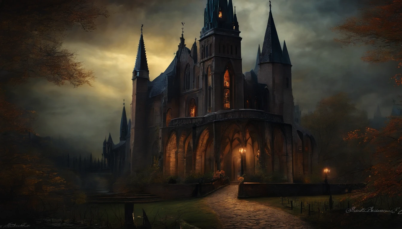 Spooky brujas y calaberas, Estilo pintura arte, Dark Gothic style.