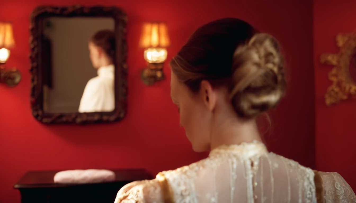 A person looking in the mirror with an expression of doubt.