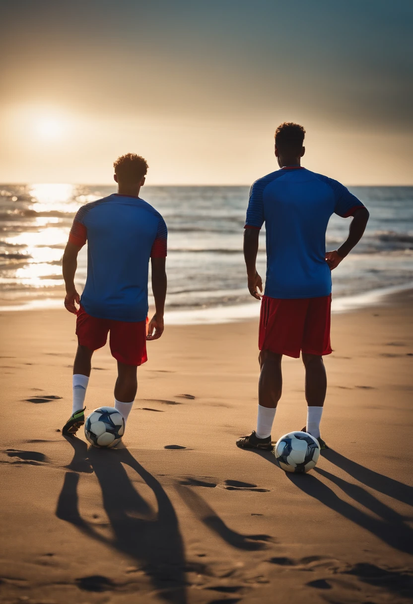 Soccer players crying by the beach