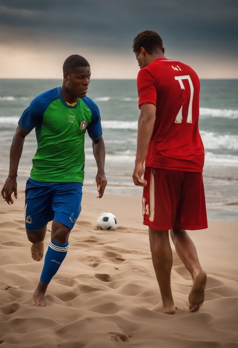 Soccer players crying by the beach