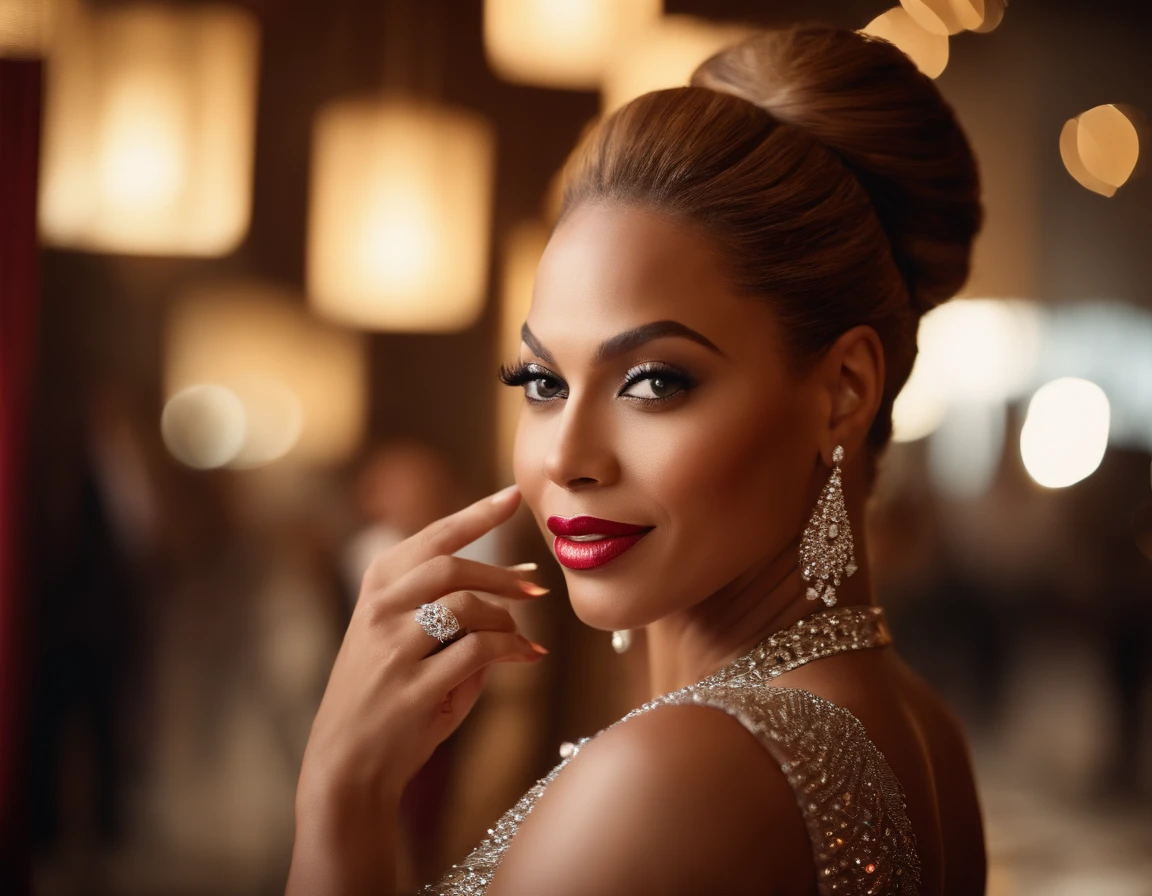best quality,ultra-detailed,realistic,photorealistic:1.37,Beyonce,beautiful detailed eyes,beautiful detailed lips,extremely detailed eyes and face,longeyelashes,gala crystal dress,shimmering fabric,sparkling sequins,glittering diamonds,celebrity fashion,high fashion,red carpet event,expensive jewelry,stylish hair,updo hairstyle,talking on the phone,elegant gesture,captivating smile,vivid colors,studio lighting,portrait,celebrity portrait,graceful pose,confident attitude,prestigious event,exclusive venue,luxurious ambiance,colorful lights,spotlights,dazzling atmosphere,celebration vibes,awe-inspiring,impressive,memorable,artistic masterpiece