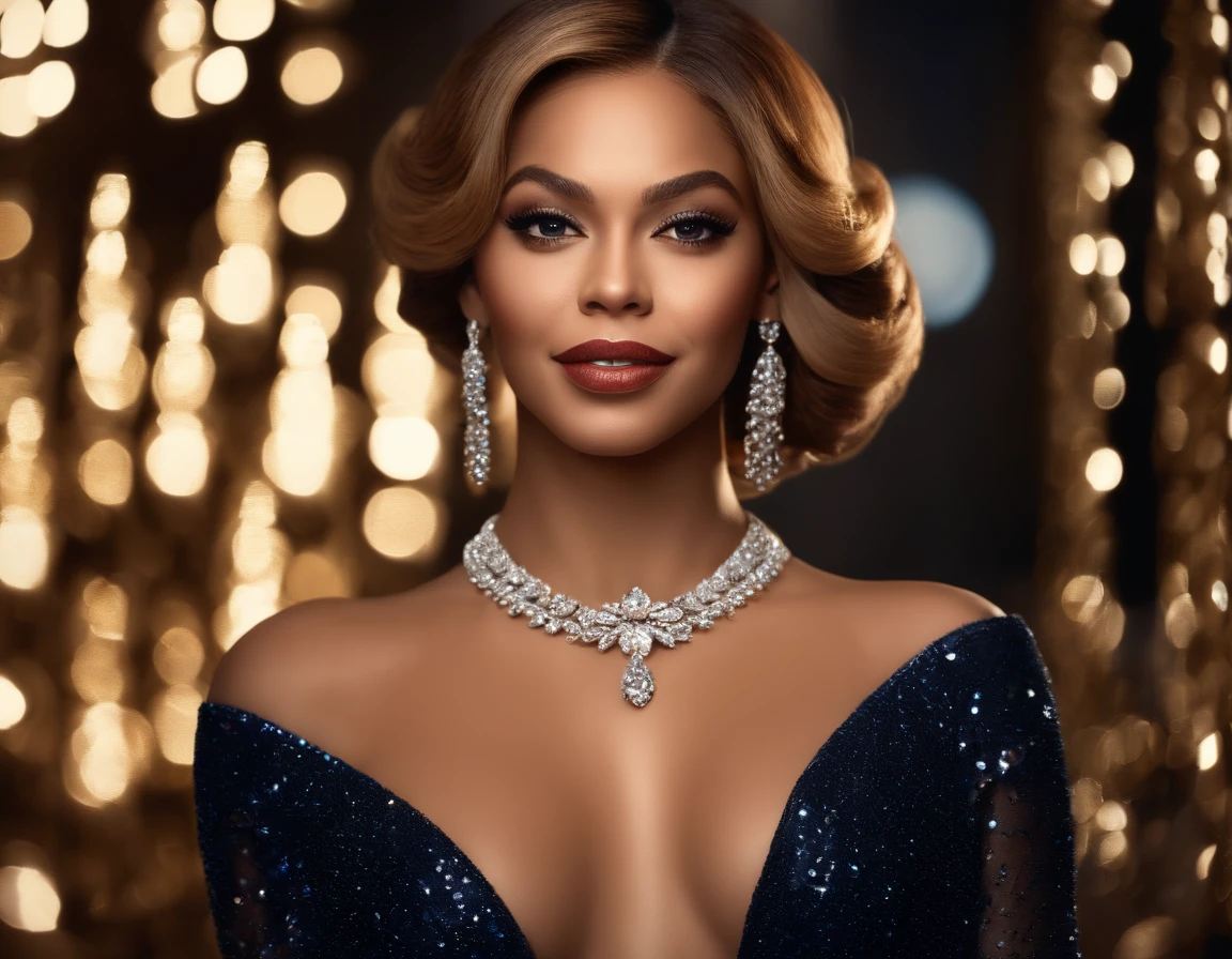 best quality,ultra-detailed,realistic,photorealistic:1.37,Beyonce,beautiful detailed eyes,beautiful detailed lips,extremely detailed eyes and face,longeyelashes,gala crystal dress,shimmering fabric,sparkling sequins,glittering diamonds,celebrity fashion,high fashion,red carpet event,expensive jewelry,stylish hair,updo hairstyle,talking on the phone,elegant gesture,captivating smile,vivid colors,studio lighting,portrait,celebrity portrait,graceful pose,confident attitude,prestigious event,exclusive venue,luxurious ambiance,colorful lights,spotlights,dazzling atmosphere,celebration vibes,awe-inspiring,impressive,memorable,artistic masterpiece