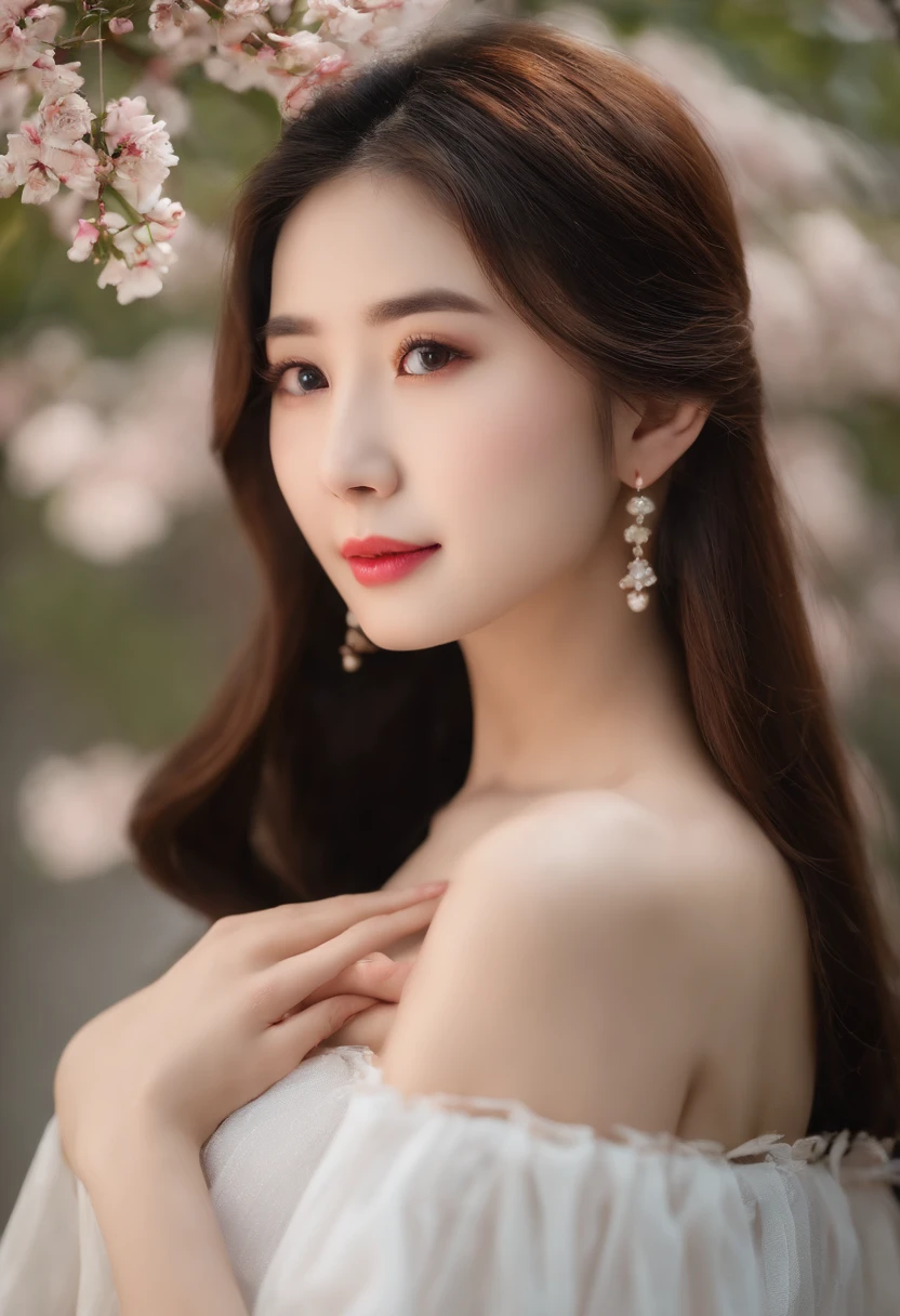 posterior view, (Flat chest), skin indentation, (18 years old), Fashionable beautiful girl, Gentle and attractive Chinese beautiful girl, 10 years old, delicate sexy collarbone, charming oval face, Double eyelids, Smart Peach Blossom Eyes, Pink lips, Small nose, Bare shoulders, focus onface, close-up face, hyper HD, hyperdefined, Full body photo, Ultra-thin light transmission, sweet and playful upper body, See-through