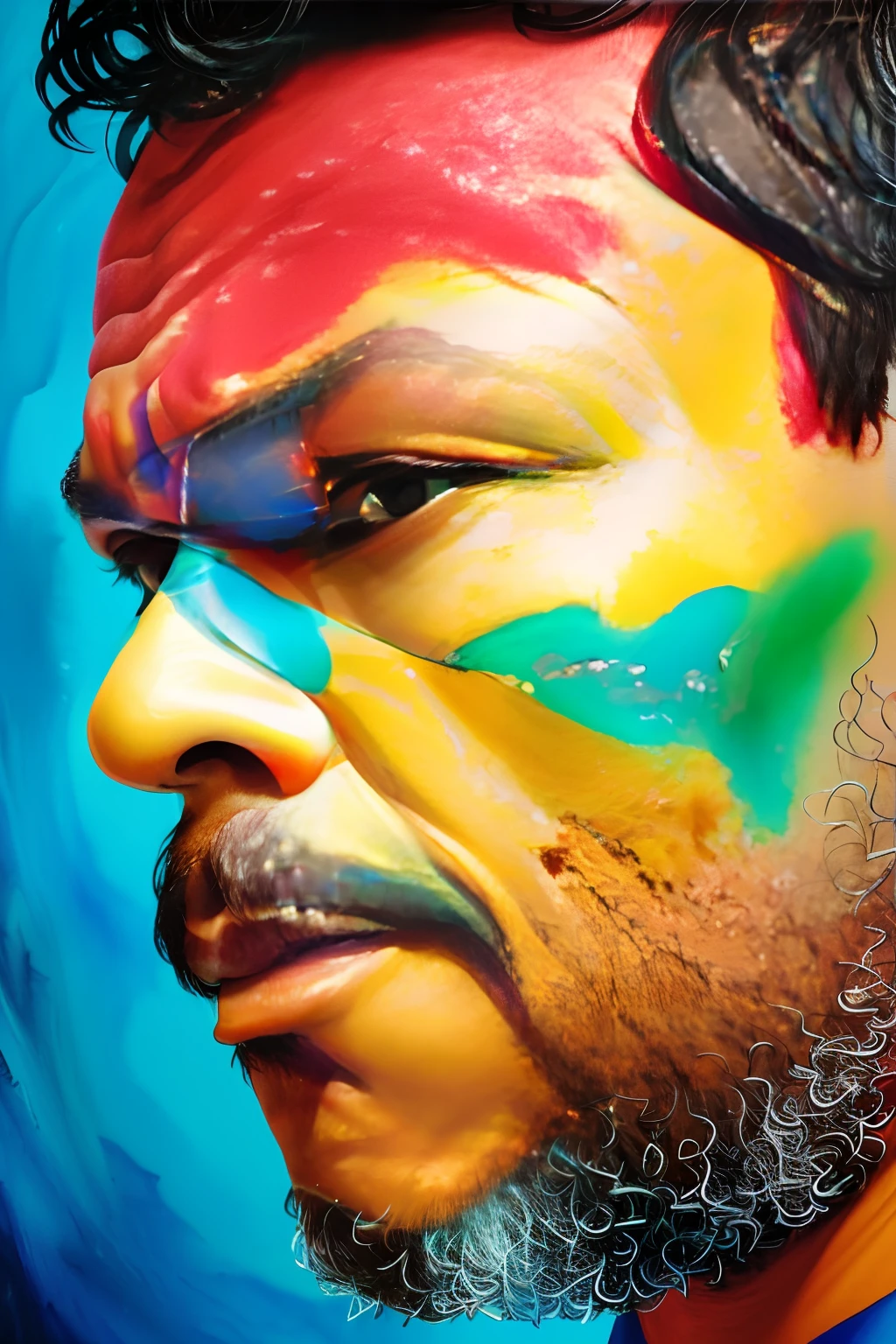 guttonerdvision10, Arte abstrata colorida da pintura formando um homem, Romantic lighting, sub-surface Scatterring, brilho, Art of underwater painting