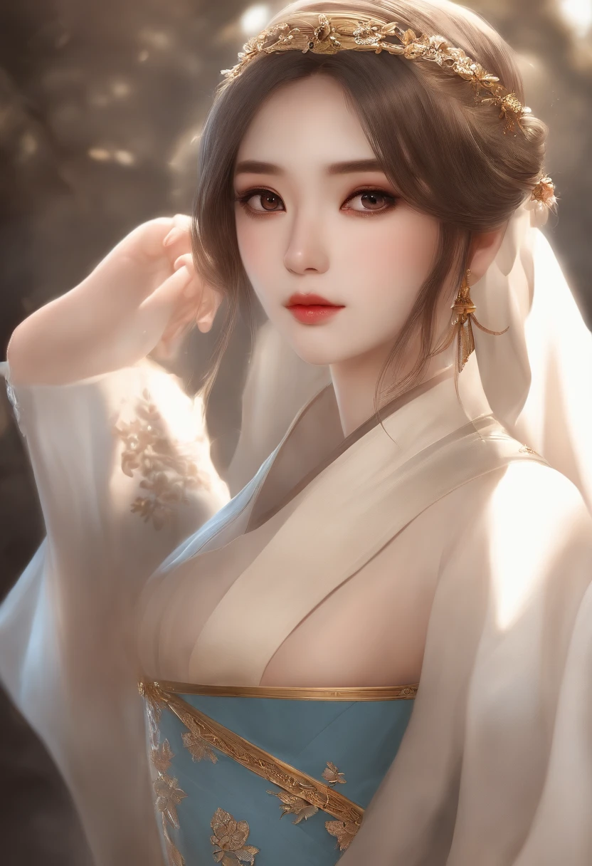 (olhos bonitos finamente detalhados e rosto detalhado,Side lighting of the masterpiece,master part,best quality,circunstanciado,High resolution illustration),, (1girl,corpo inteiro,Bishoujo,Pele Lustrosa,olhando para baixo,Olhando para o Viewer),, (cabelo rosa,olhos azuis,fita,Hanbok, Roupas coreanas), (vestido_Underbust:1.2),Peito Inferior,