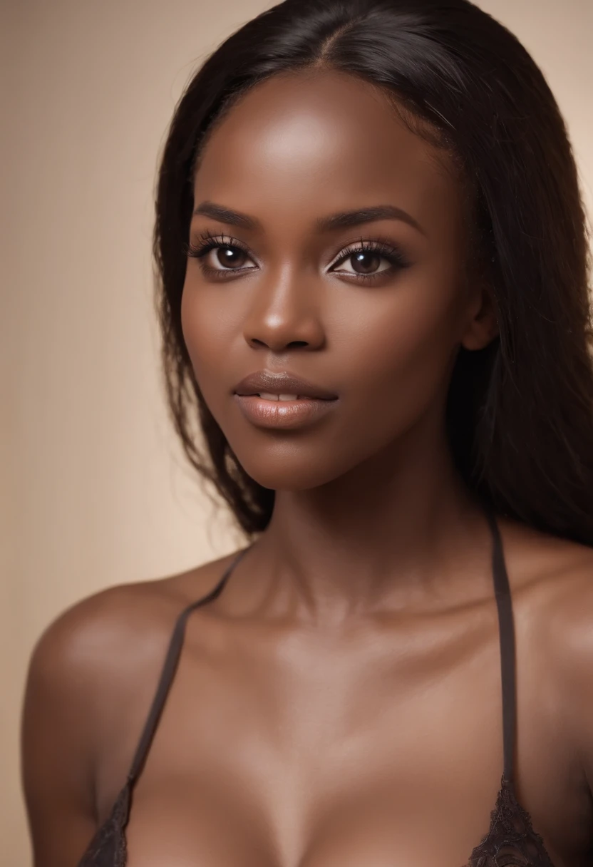 ((Dark African skin, Very deep ebony skin)), ((Its beauty is undeniable)), ((Excited cute face)), ((Hyper detailed perfect eyes,)), ((pose mignonne)), Masterpiece, Best quality, High resolution, seulement, grand, dedans, soutien-gorge hors position, Side tie thongs, Piquant, sheer underwear, two thighs exaggerated, lust, lit, disheveled underwear, respiration lourde, l'expression sexuelle