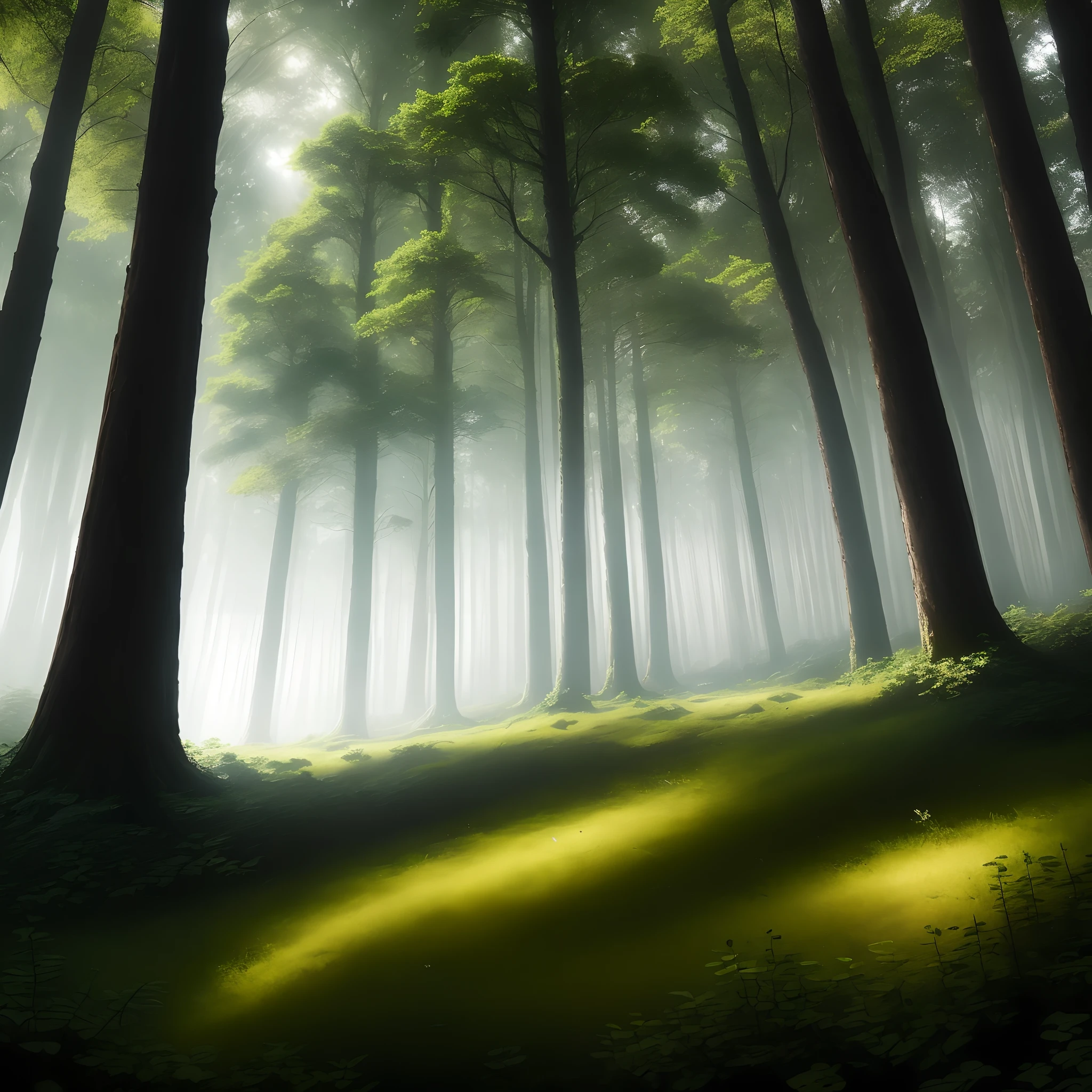 * Uma floresta escura e sombria, with an atmosphere of mystery and suspense.
Imagem: Uma tomada noturna de uma floresta escura e sombria. The forest is dense and full of tall trees, And the air is full of shadows. A single ray of light illuminates a small trail, That disappears into the darkness.