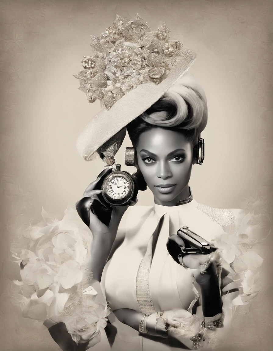 create an imagem of Beyoncé talking on the phone, in a beautiful dress
