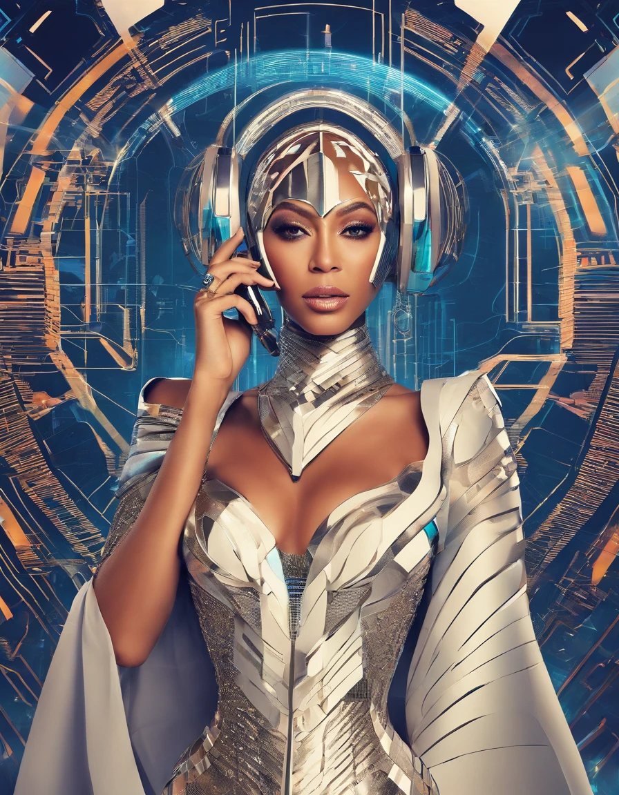 create an imagem of Beyoncé  talking on the phone, in a beautiful dress