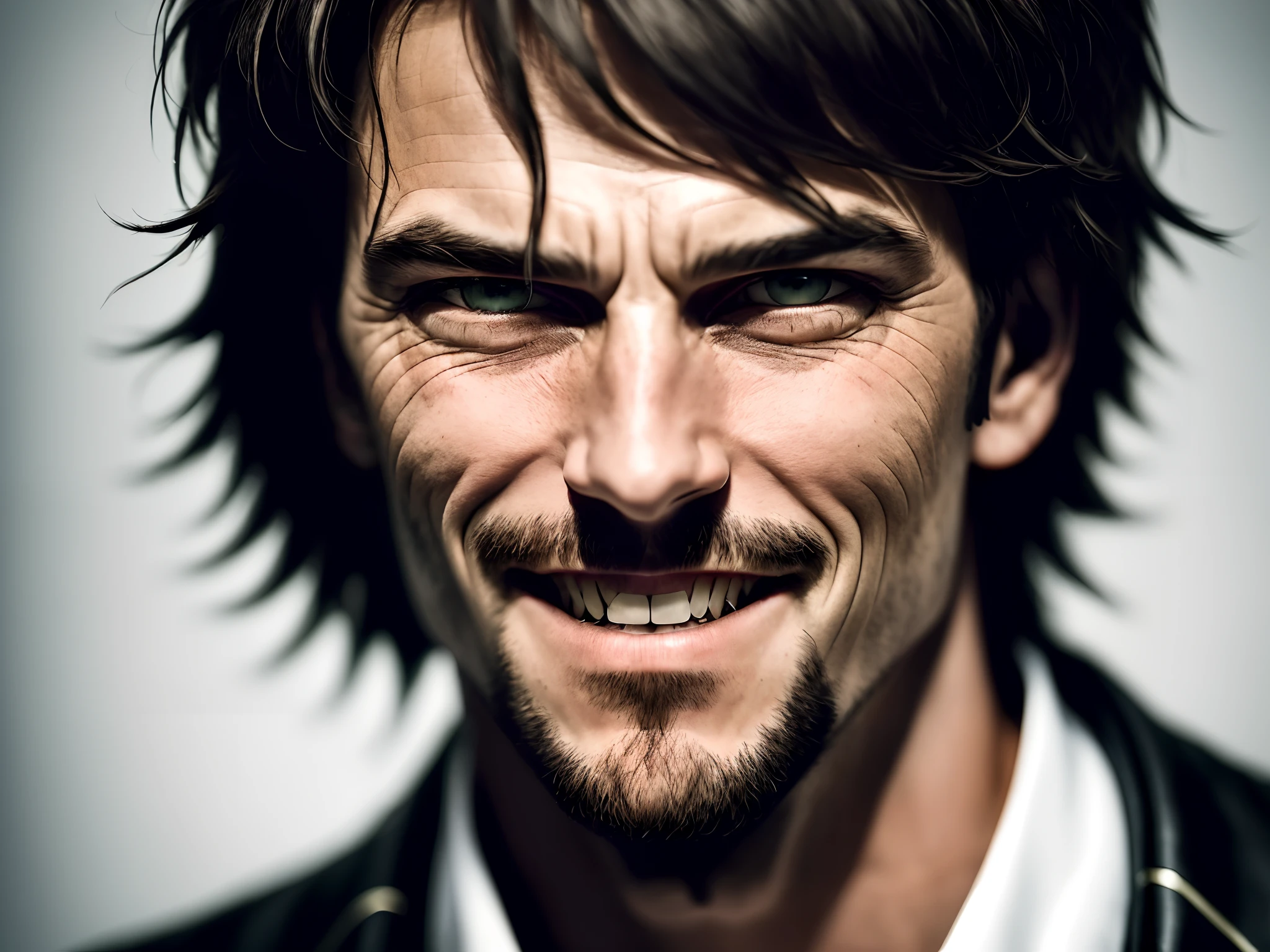 * A close-up of the charismatic leader's face, With a mischievous smile and a look of hatred.
Imagem: A close-up of the charismatic leader's face, With a sly smile on his face and a look of hate in his eyes. The leader is speaking in a threatening tone of voice, And the air is full of tension.anticristo