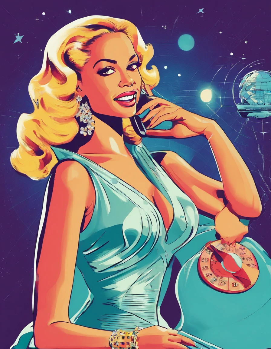create an imagem of Beyoncé  talking on the phone, in a beautiful dress