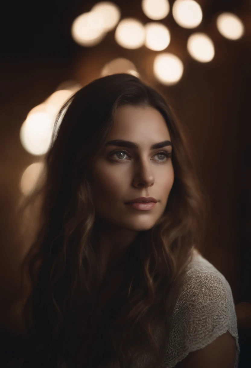 Retrato de uma mulher realista com olhos claros, Pele escura, Long and nice hair.